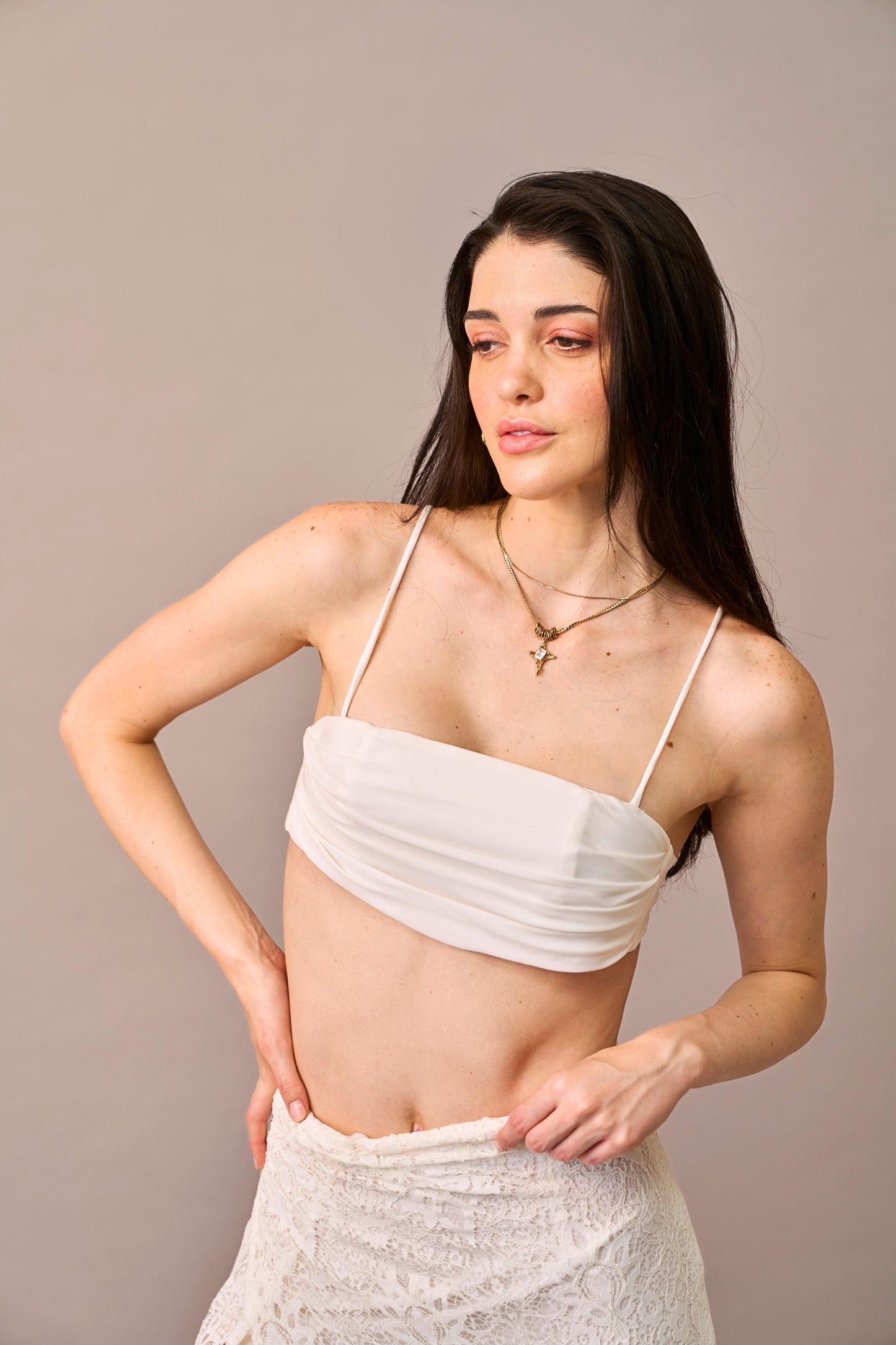 Cloud Drape - Ivory Oversized Jacket with Bralette & Lace Maxi Skirt 3-piece Set