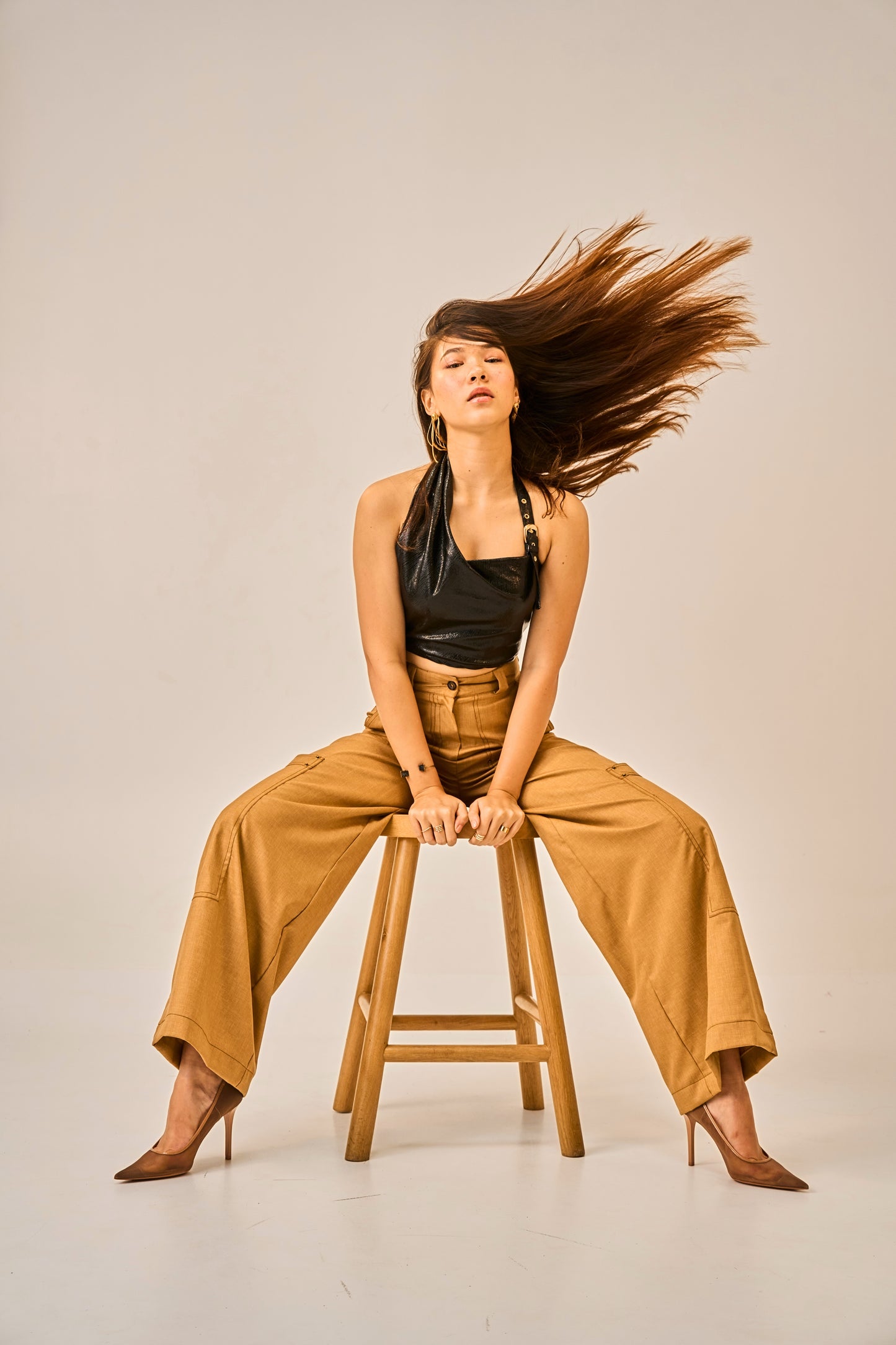 Burnt Ember - High Waist Utility Trousers for Women