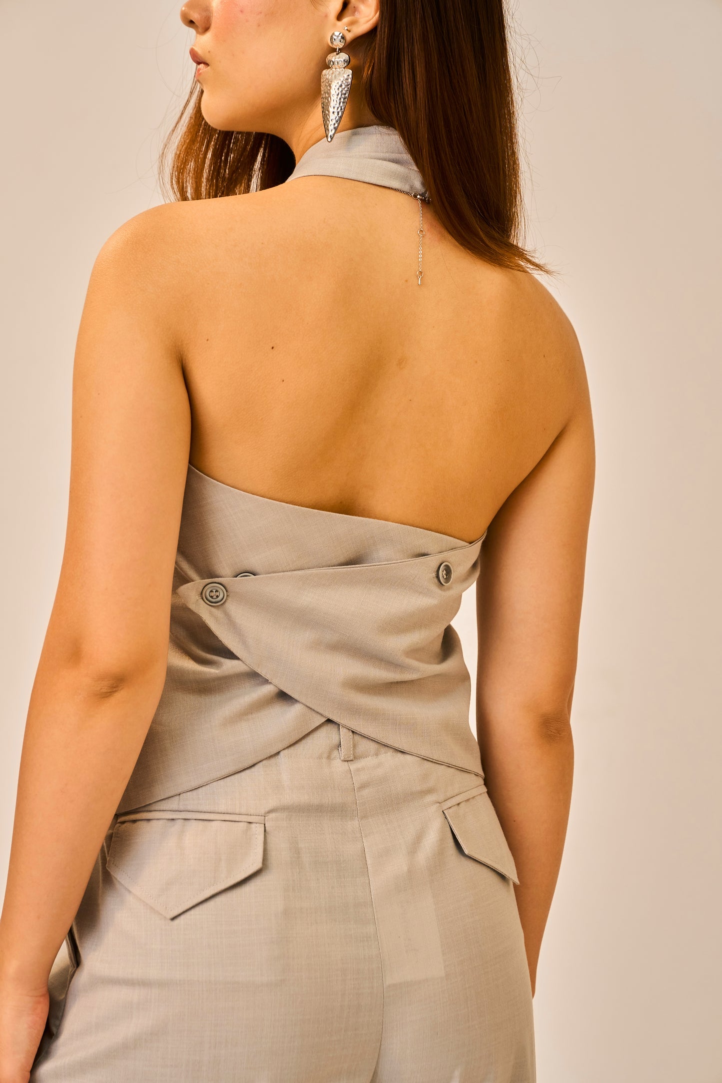 Quiet Current – Grey Halter Wrap Top for Women