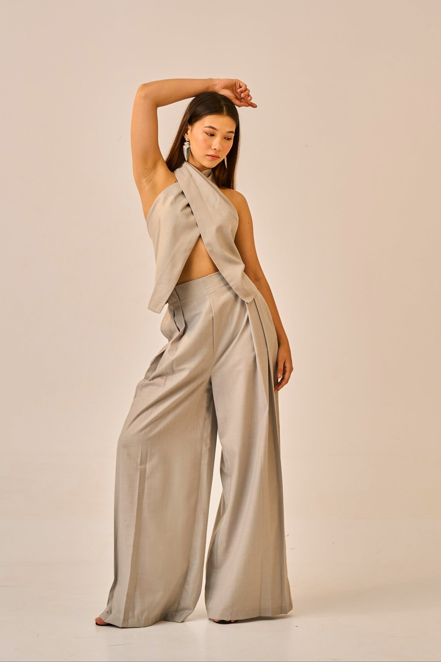 Quiet Current – Grey Halter Wrap Top for Women