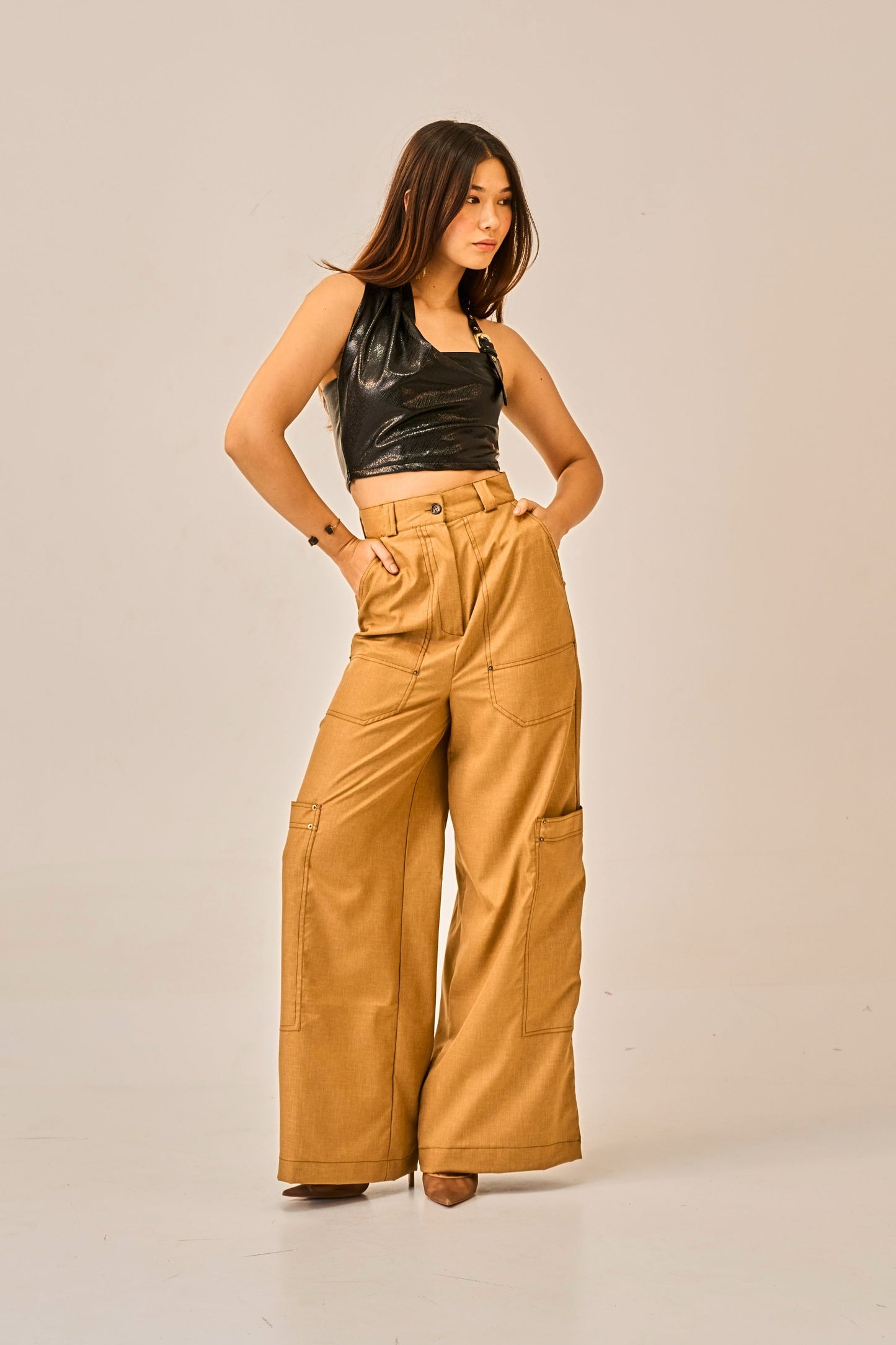 Burnt Ember - High Waist Utility Trousers for Women