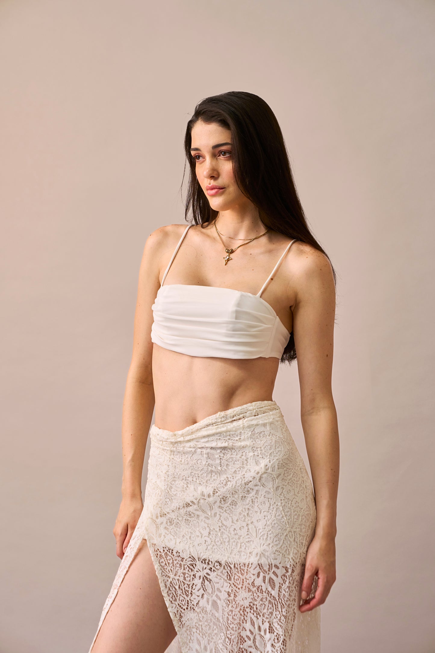 Cloud Drape - Ivory Oversized Jacket with Bralette & Lace Maxi Skirt 3-piece Set