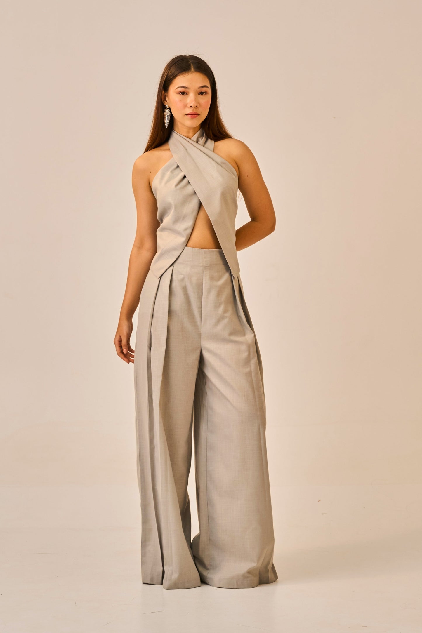Quiet Current – Grey Halter Wrap Top for Women