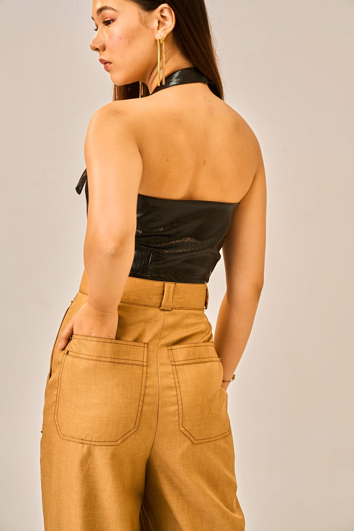 Burnt Ember - High Waist Utility Trousers for Women
