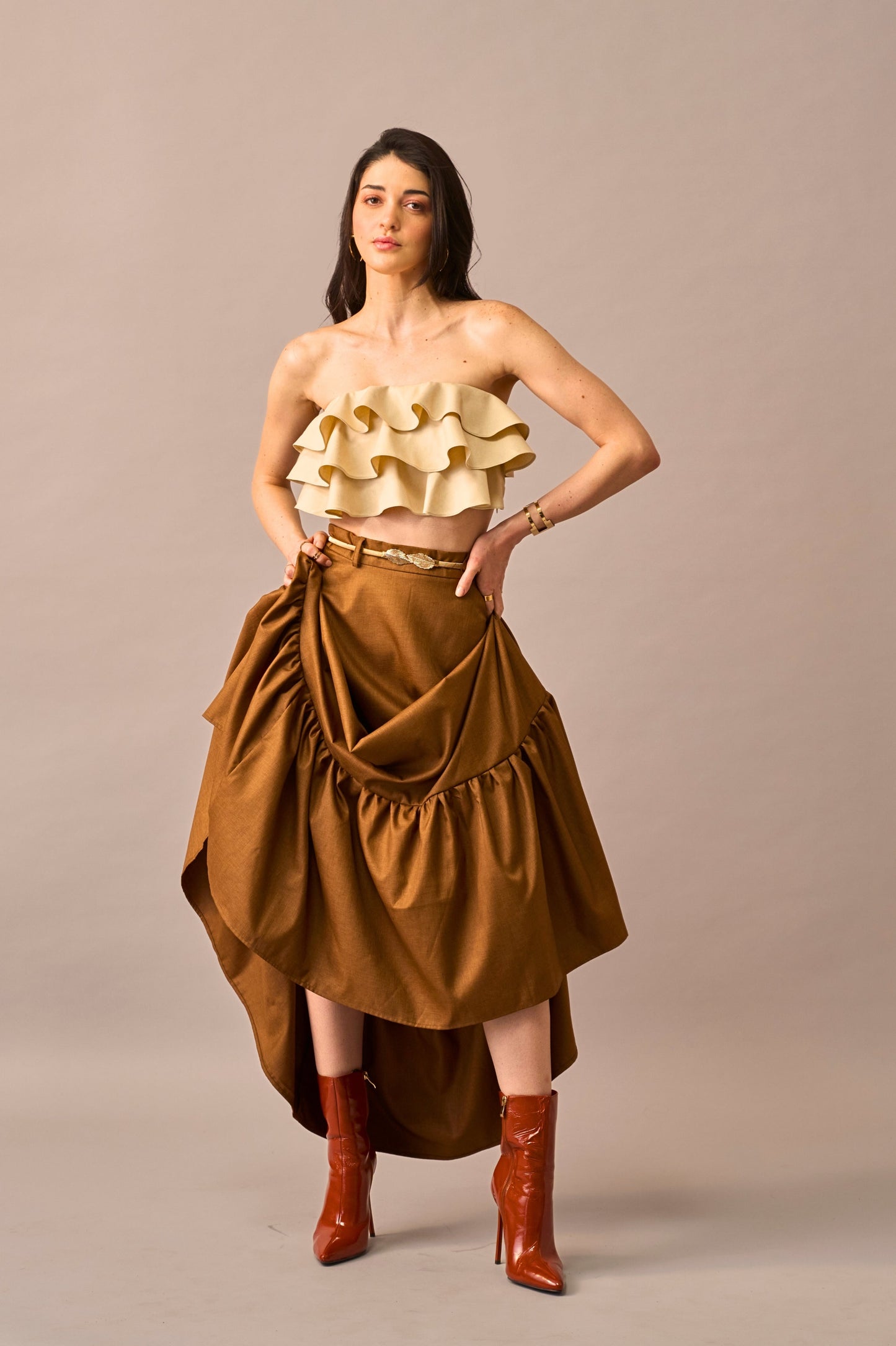 Vanilla Melt – Ruffled Crop Top for Women