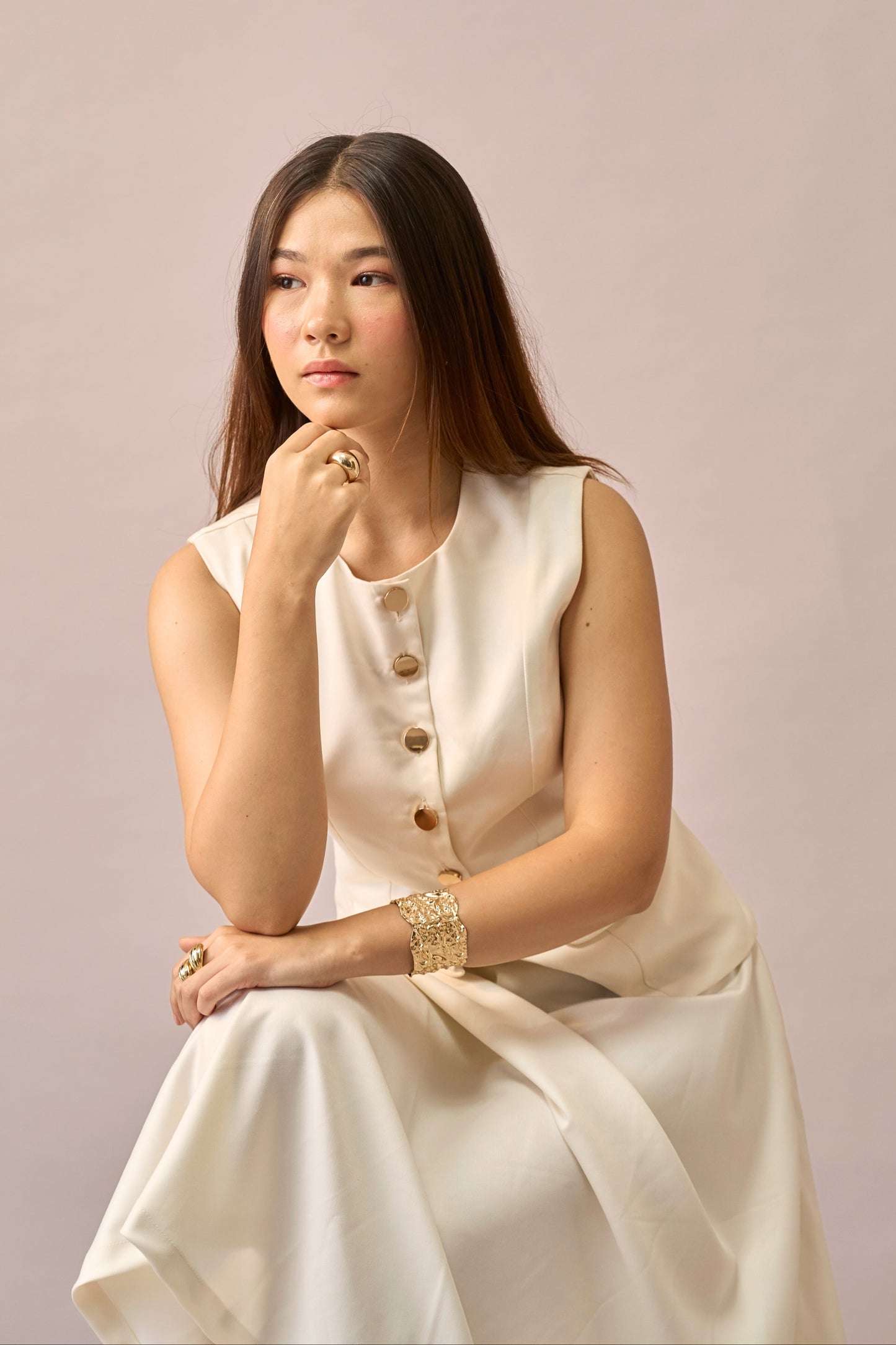 Ivory Hour - Mid-waist A-line Ivory Midi Skirt for Women