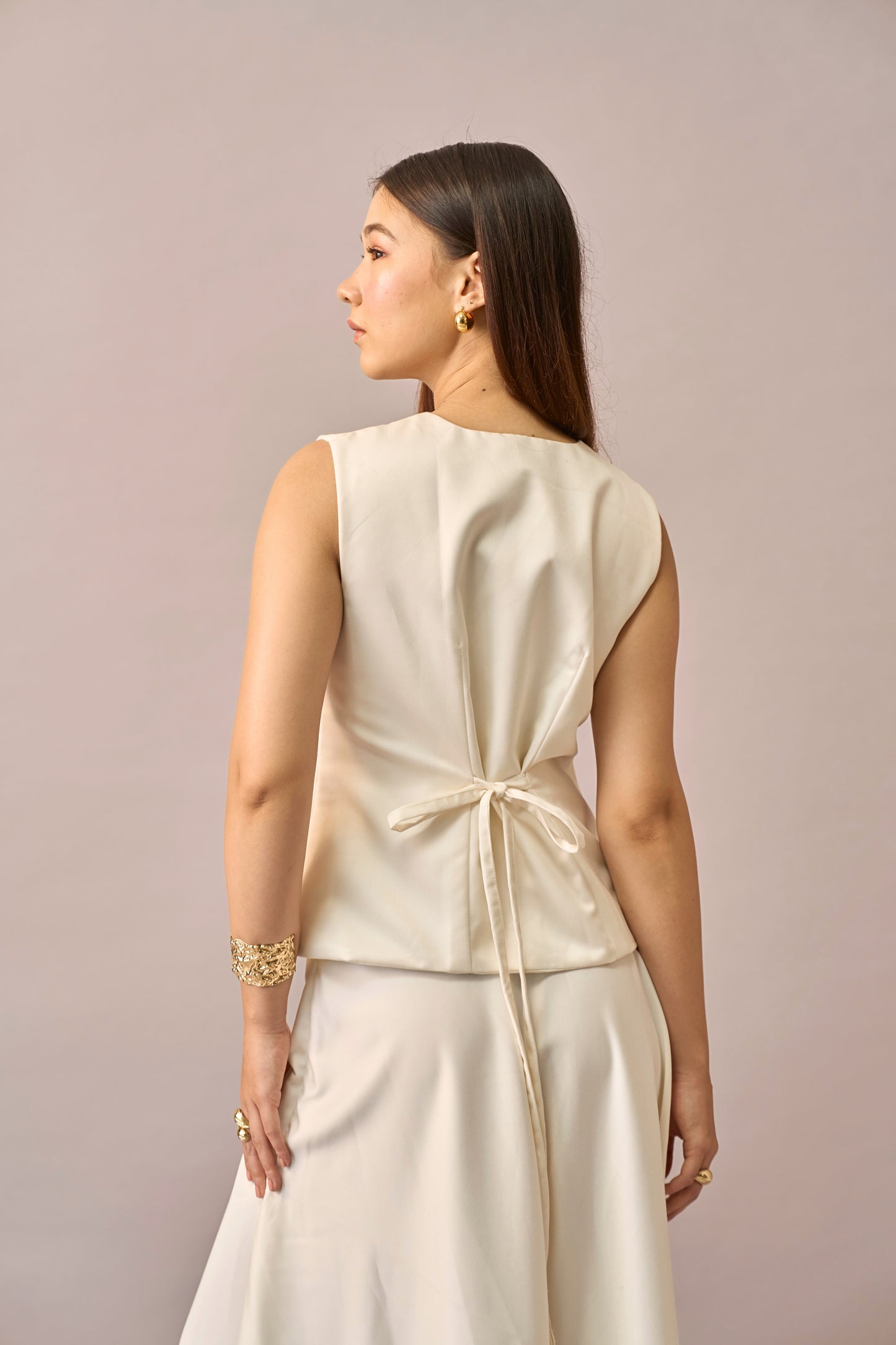 Ivory Hour - Mid-waist A-line Ivory Midi Skirt for Women