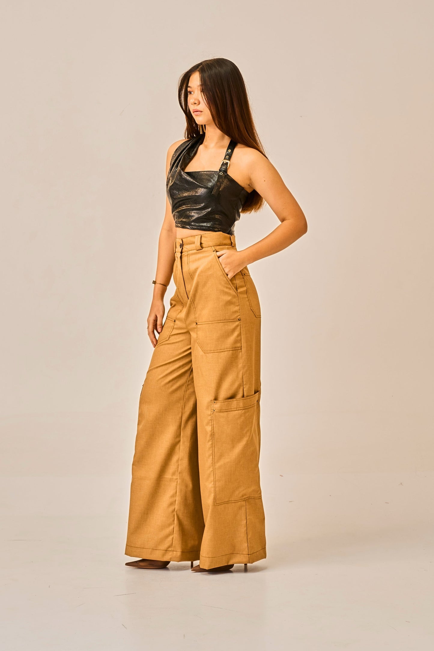 Burnt Ember - High Waist Utility Trousers for Women