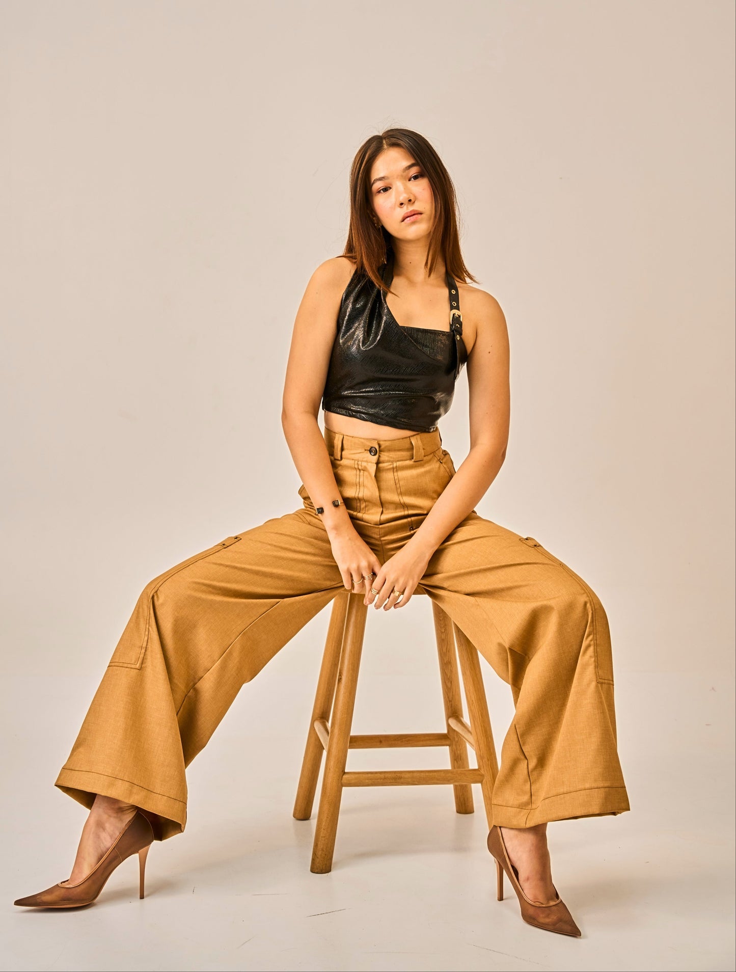 Burnt Ember - High Waist Utility Trousers for Women