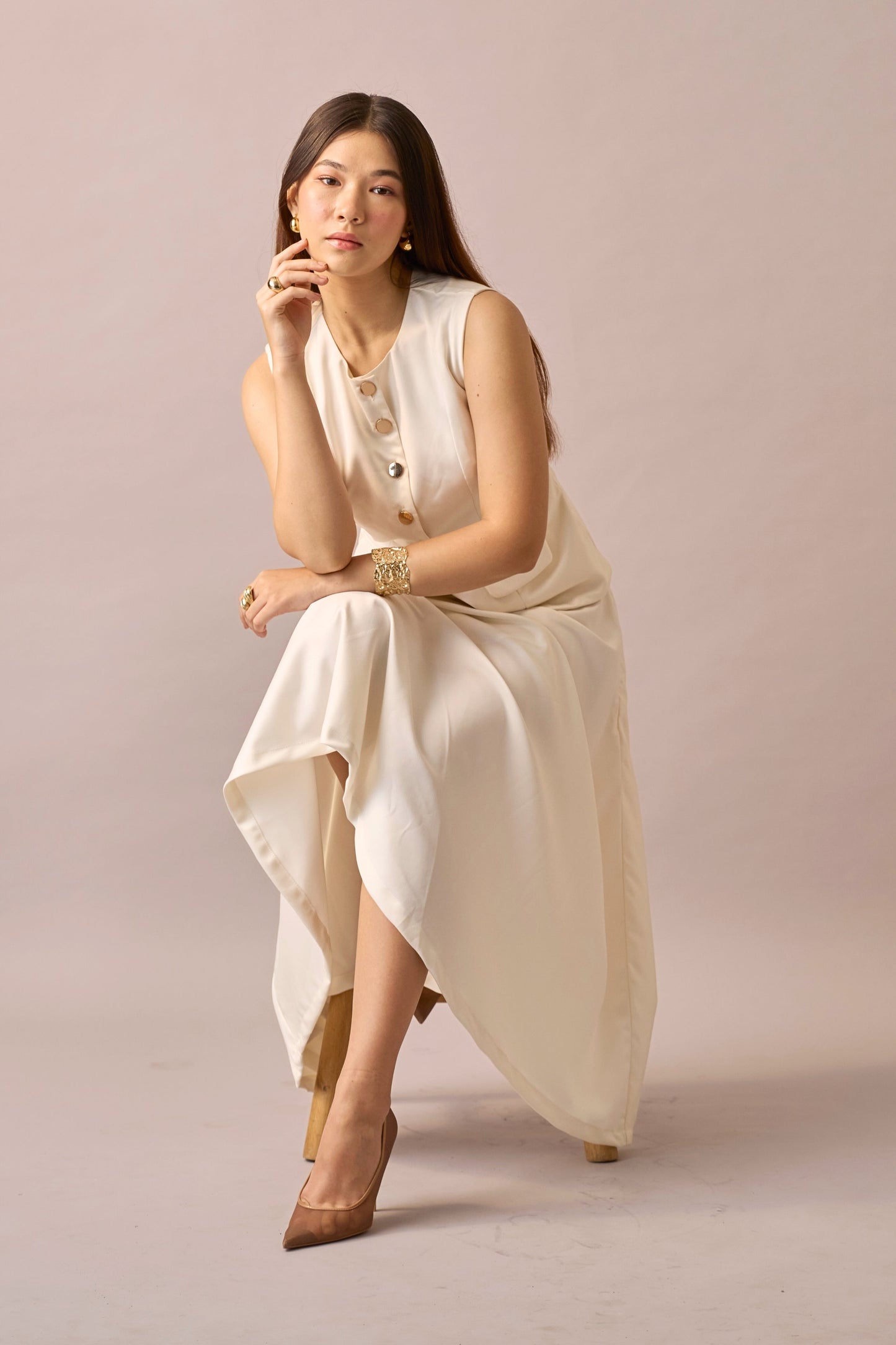 Ivory Hour - Mid-waist A-line Ivory Midi Skirt for Women