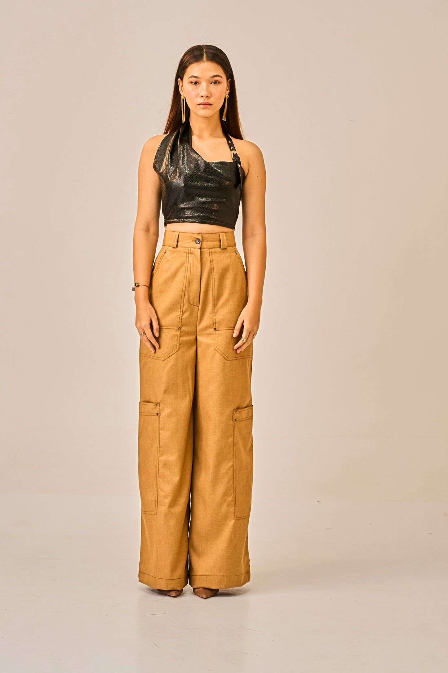 Burnt Ember - High Waist Utility Trousers for Women