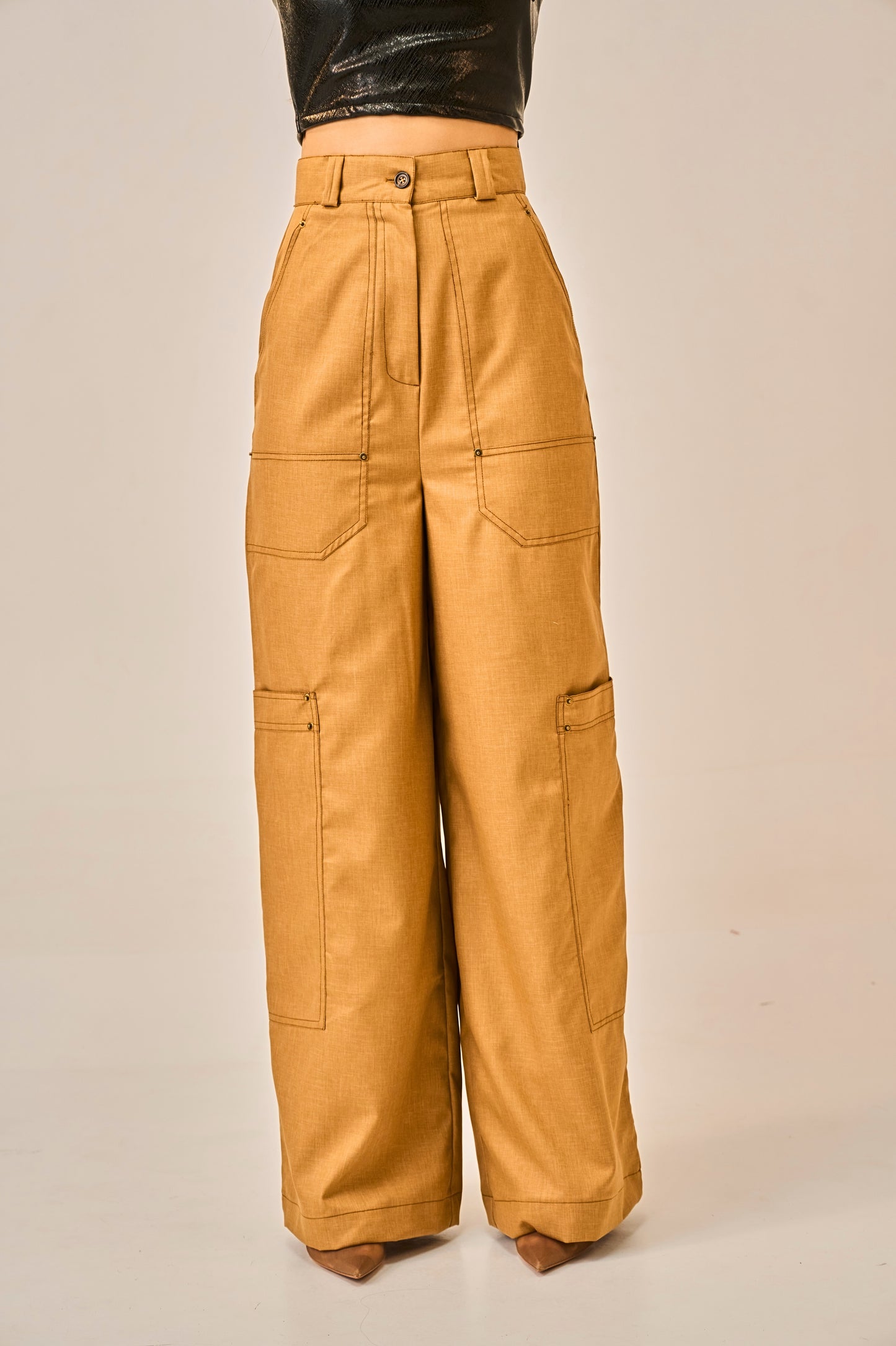 Burnt Ember - High Waist Utility Trousers for Women