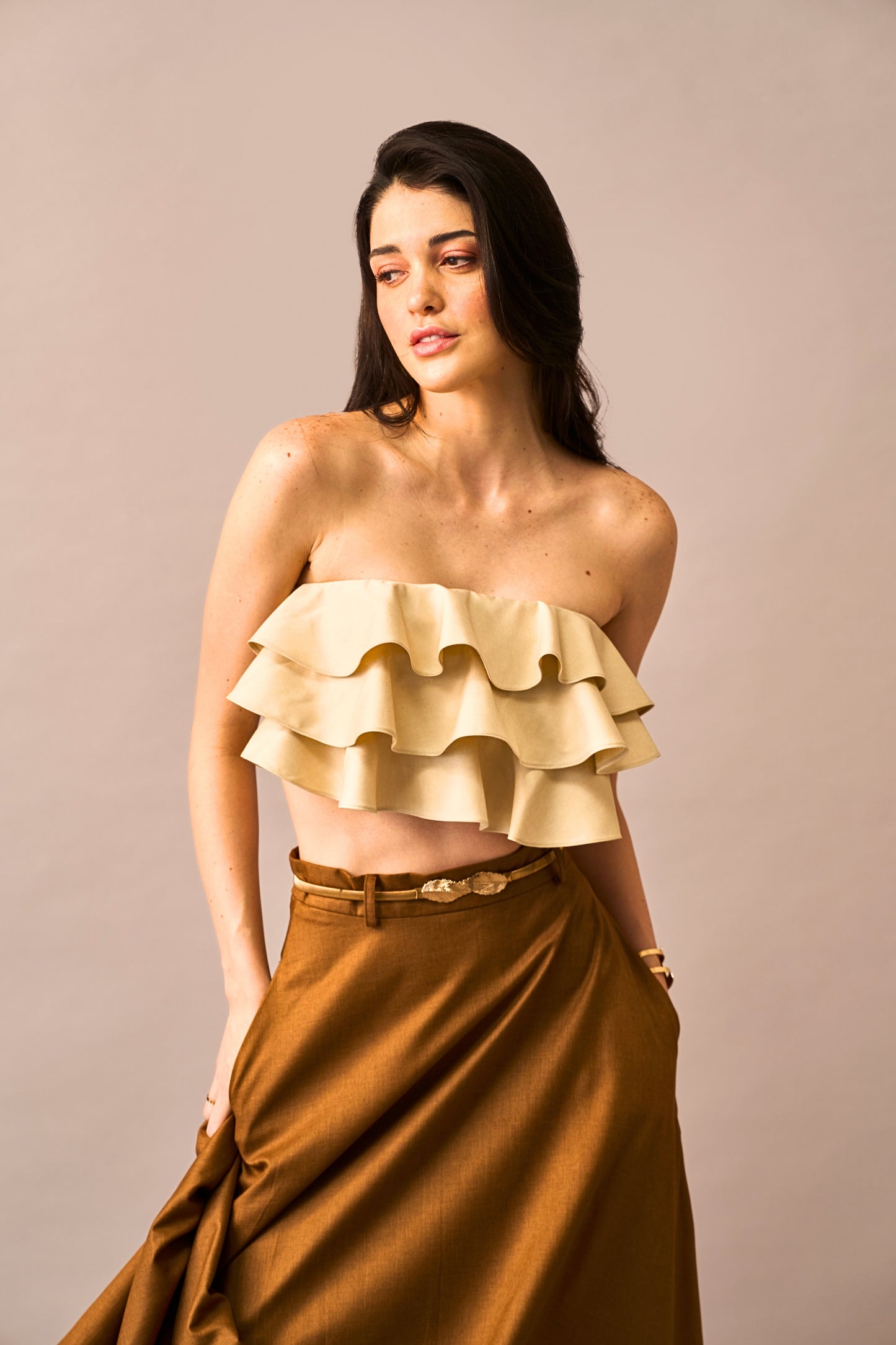 Vanilla Melt – Ruffled Crop Top for Women