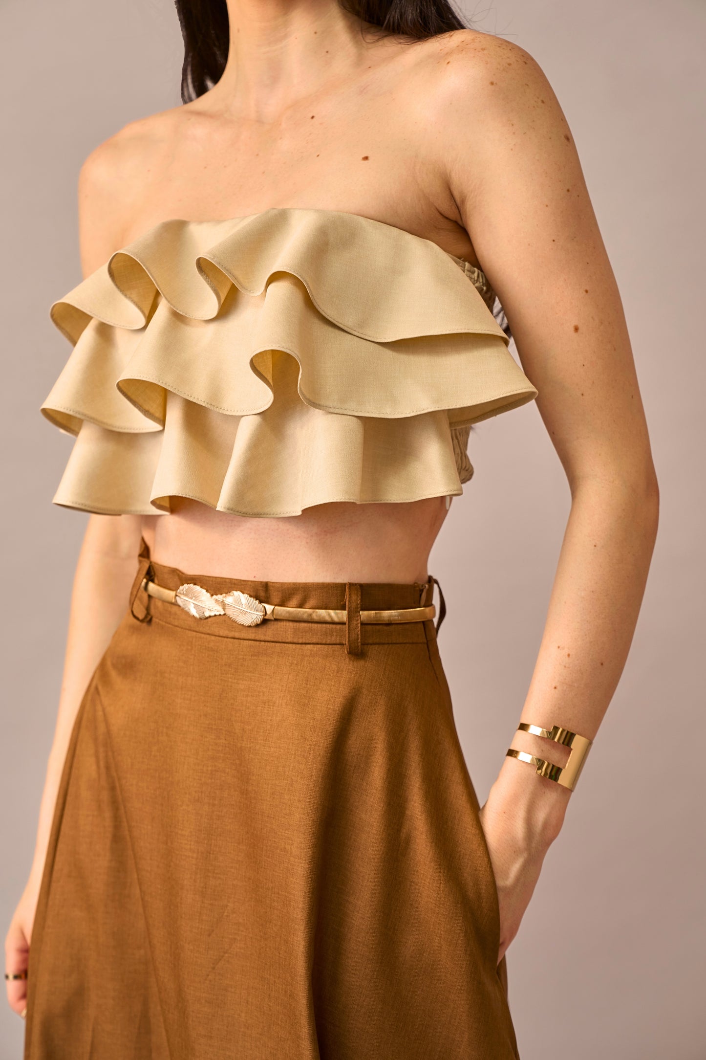 Vanilla Melt – Ruffled Crop Top for Women