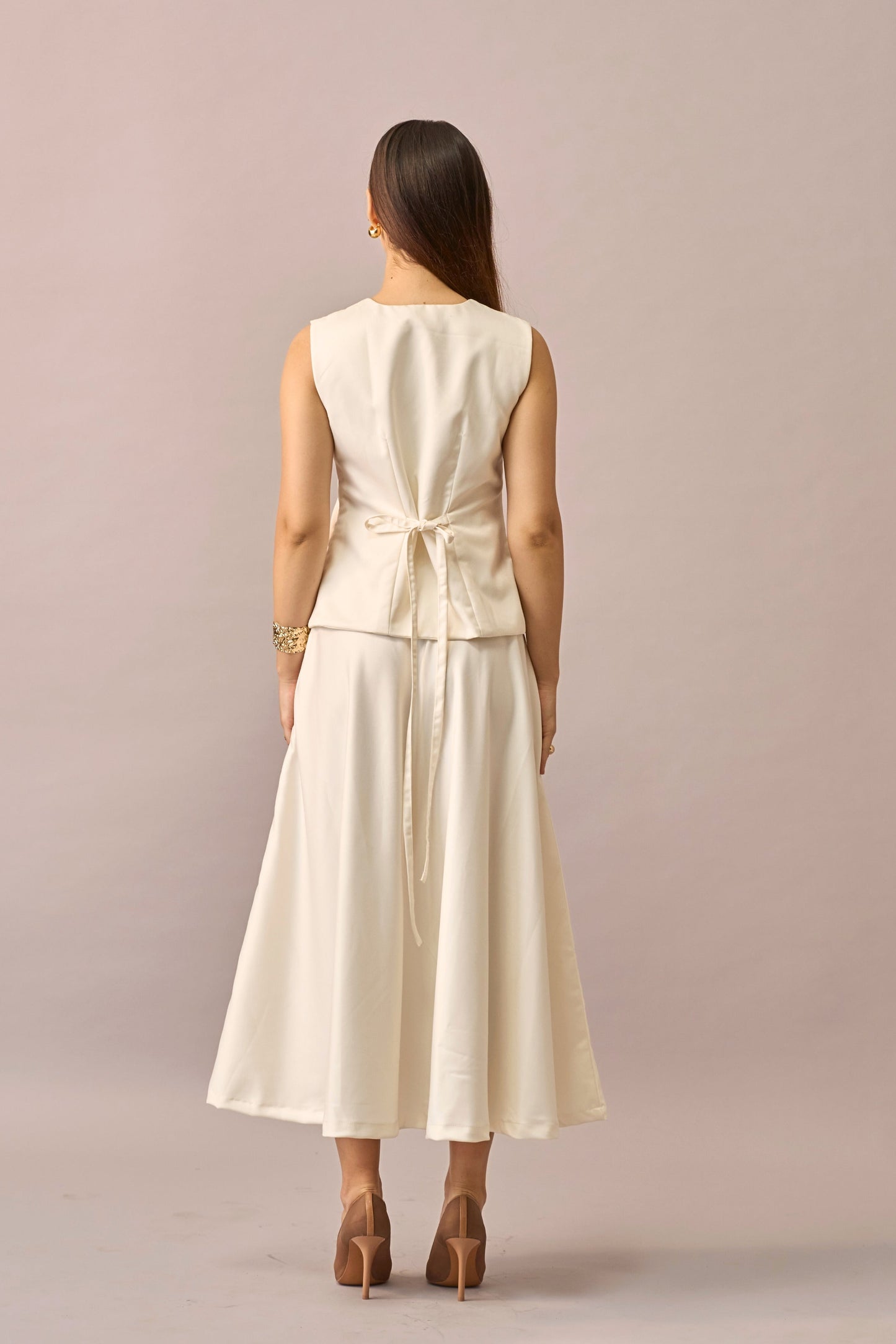 Ivory Hour - Mid-waist A-line Ivory Midi Skirt for Women