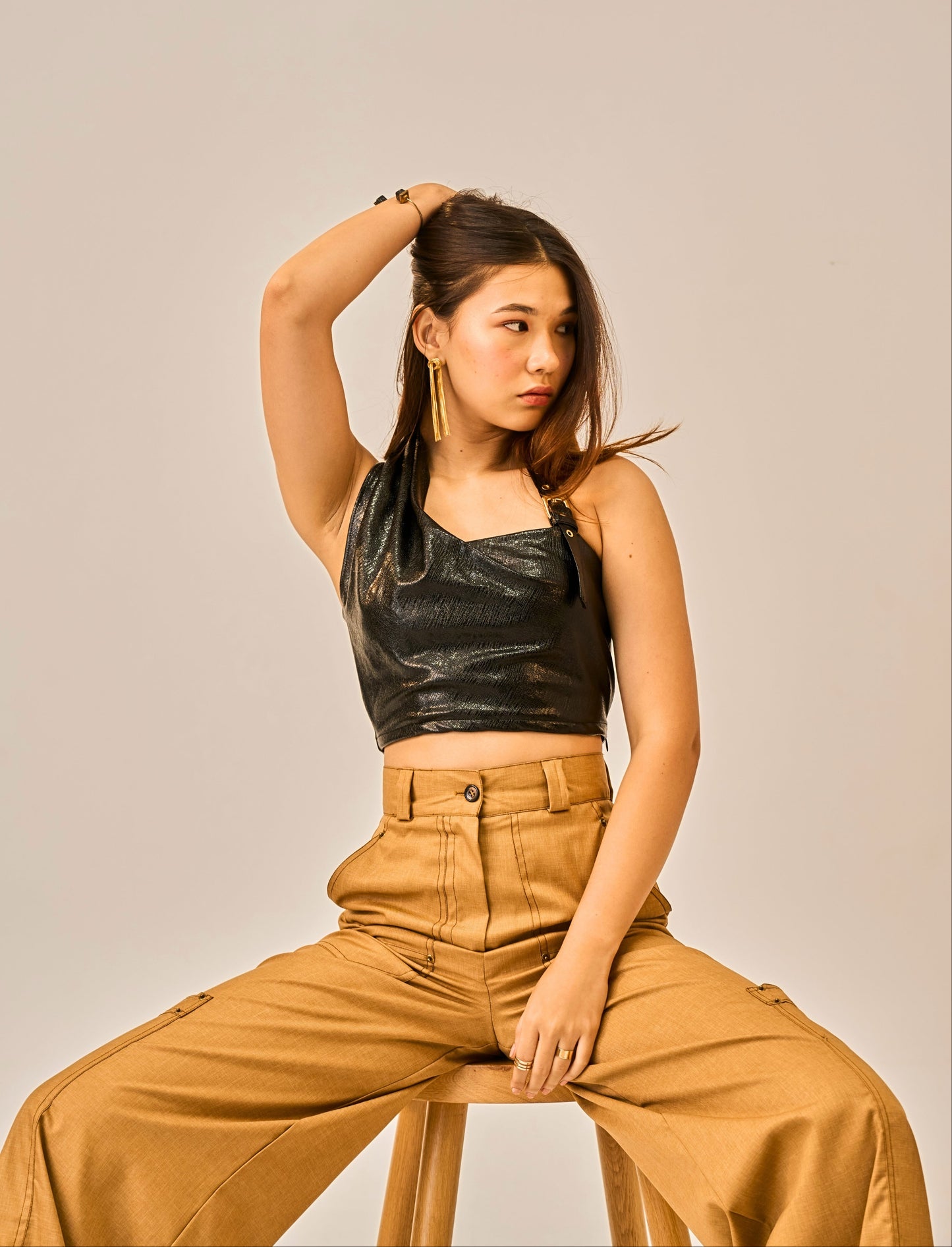 Burnt Ember - High Waist Utility Trousers for Women