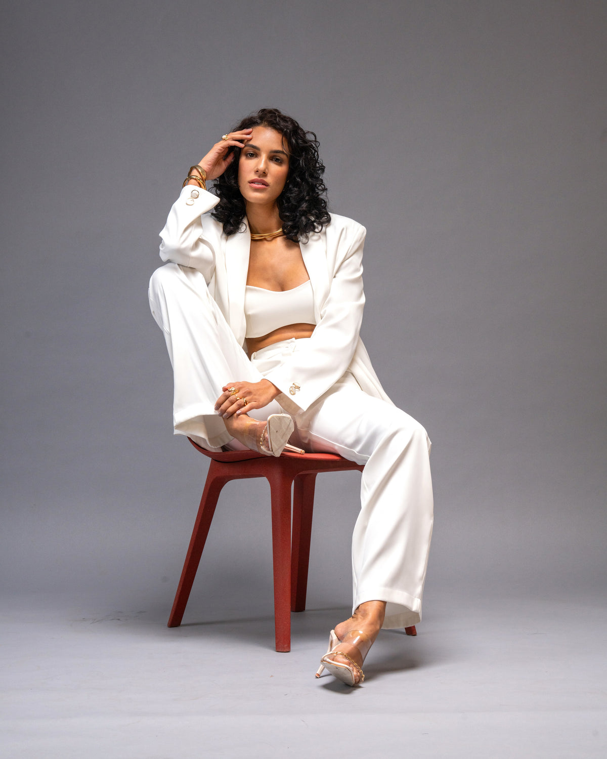 Bare Theory Off-white Three-Piece Coordset - Bralette, Trousers and Open Blazer