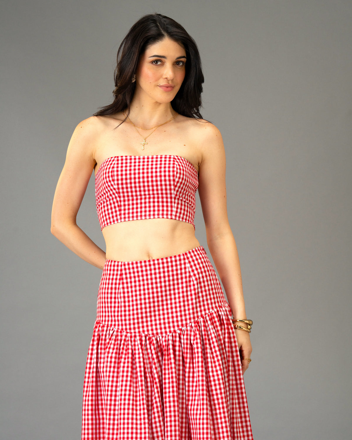 Poppy Field Orange Gingham Bandeau Top