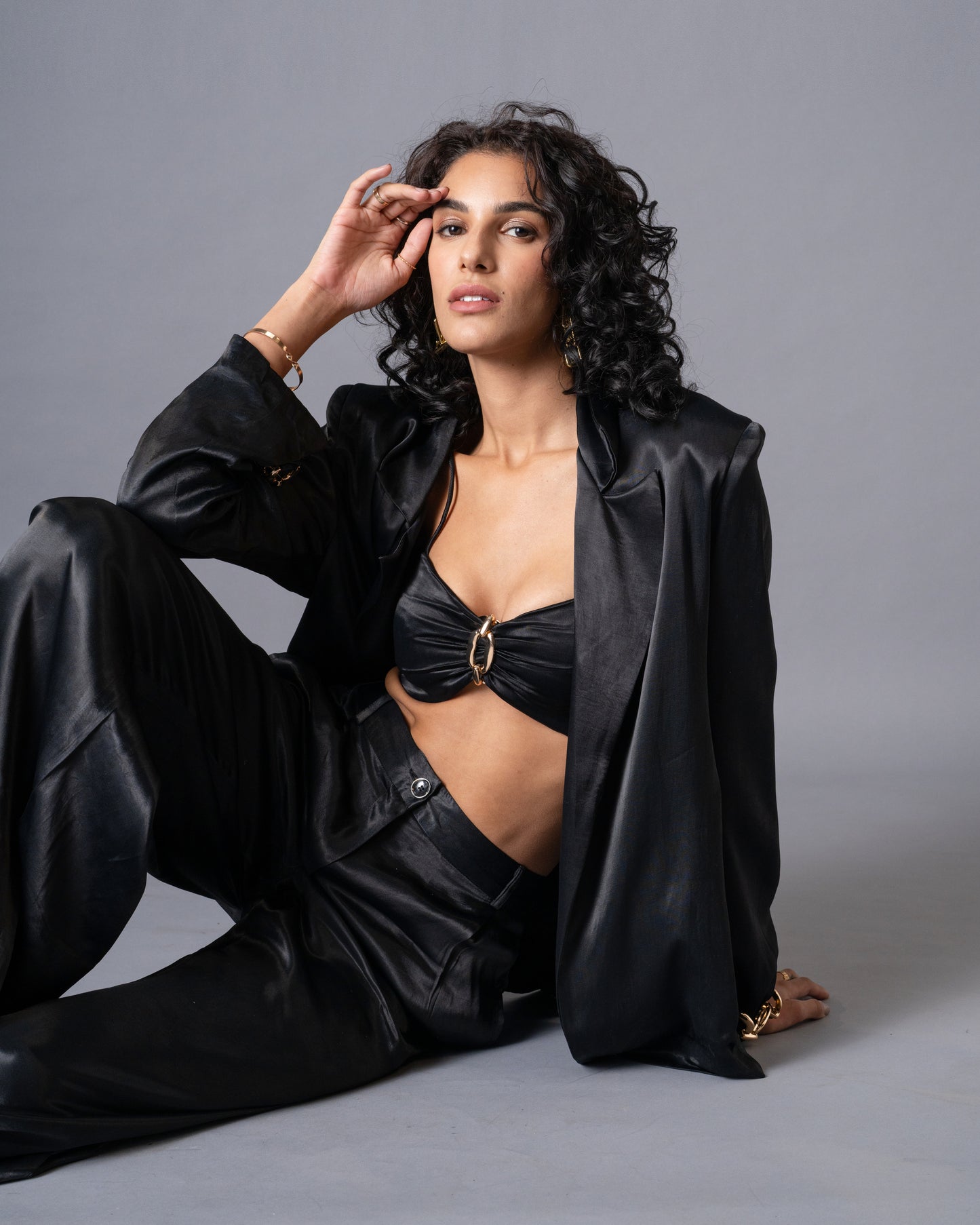 Gild Black Satin Wide Leg trousers