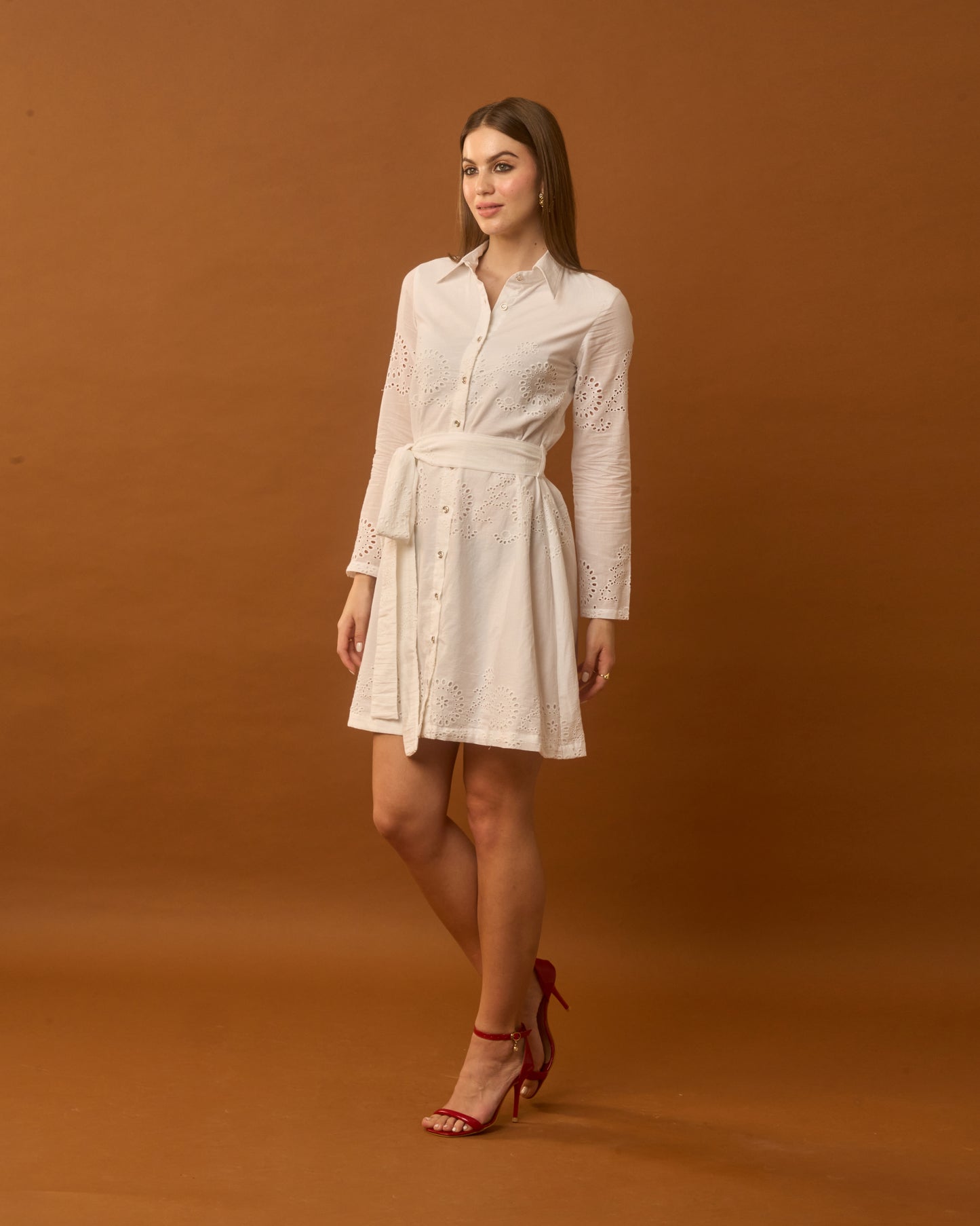 White Swan White Eyelet Cotton Shirt Dress for Women
