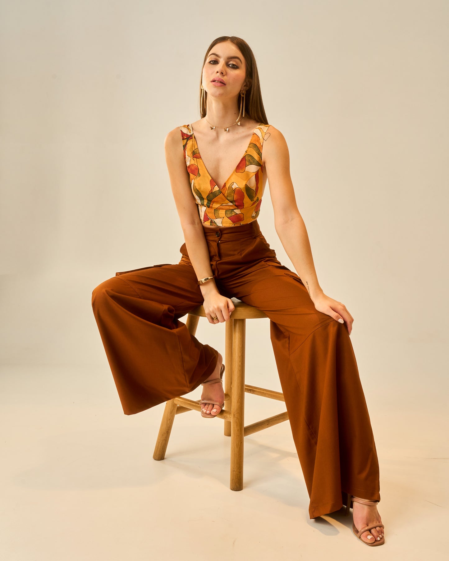 Sunkissed Meadows Printed V-Neck Bralette Crop Top for Women