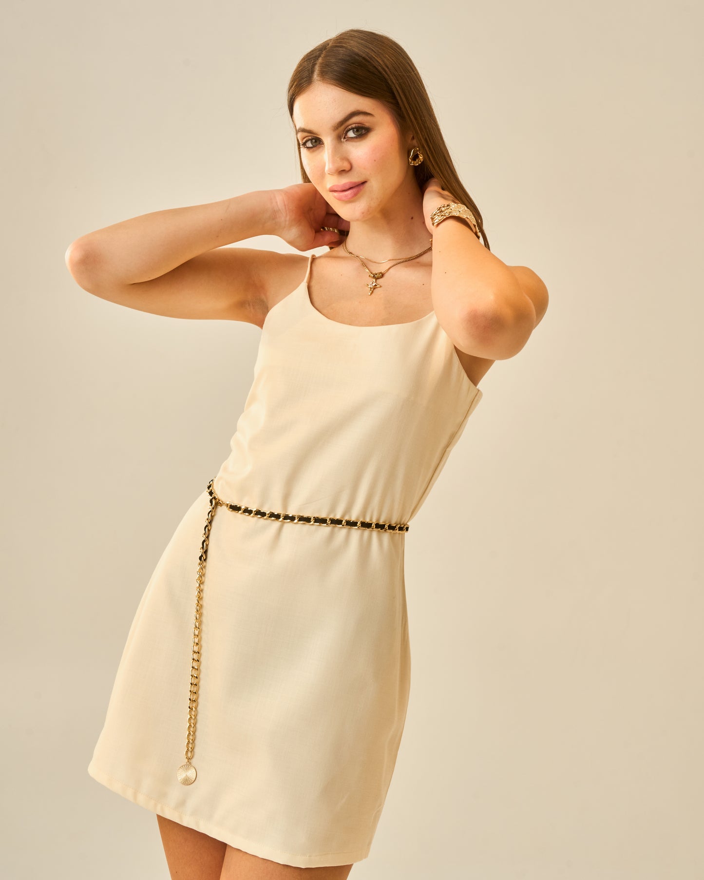 Buttercup Bliss Cream Strappy Linen Blend Mini Dress for Women – Square Neck Sleeveless