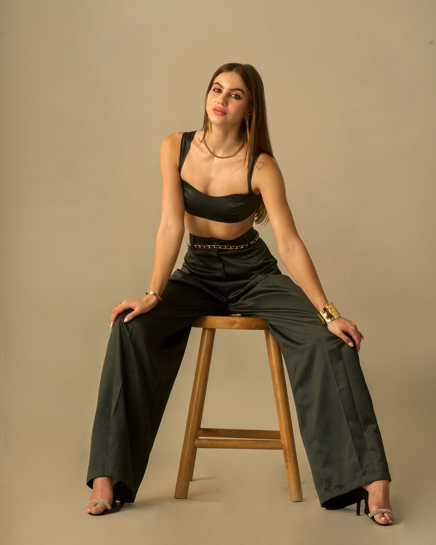 Lover's Dream Green Satin-finish Bralette for Women – Square Neck Crop Top