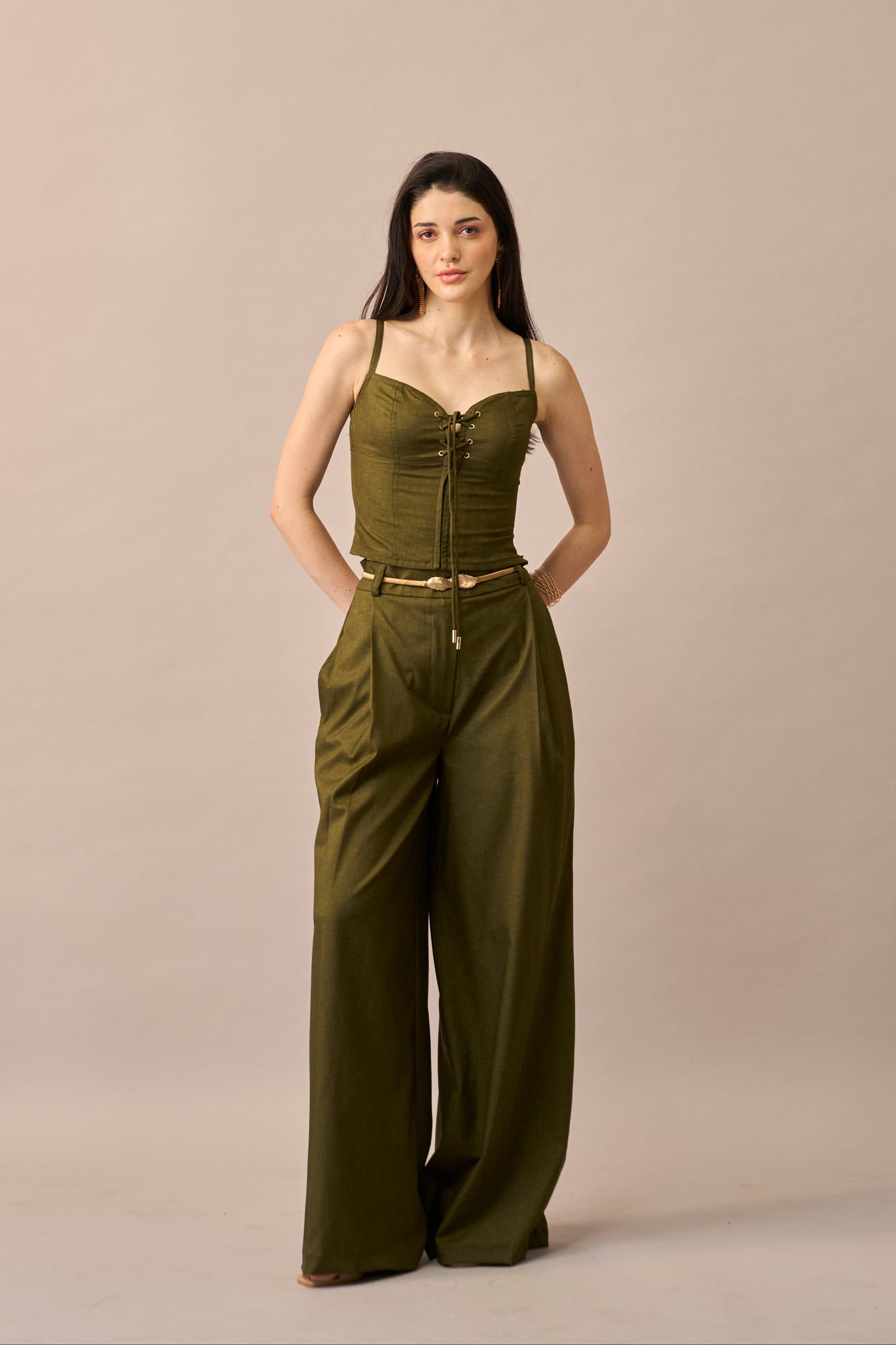 Olive Thread – Lace-Up Corset Style Fitted Top for Women