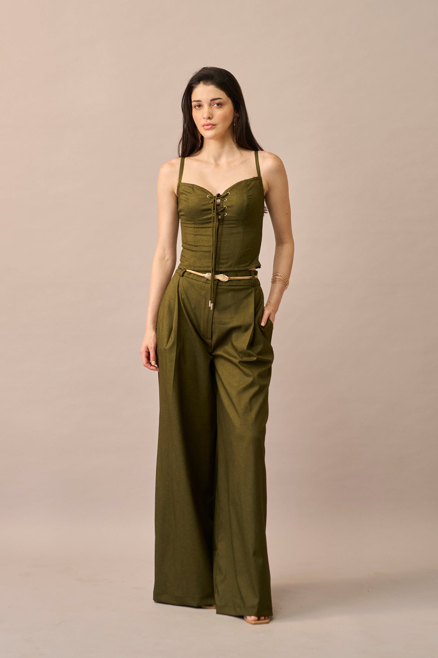 Olive Thread – Lace-Up Corset Style Fitted Top for Women