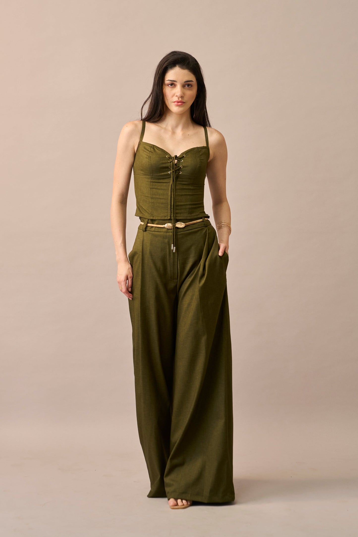 Olive Thread – Lace-Up Corset Style Fitted Top for Women