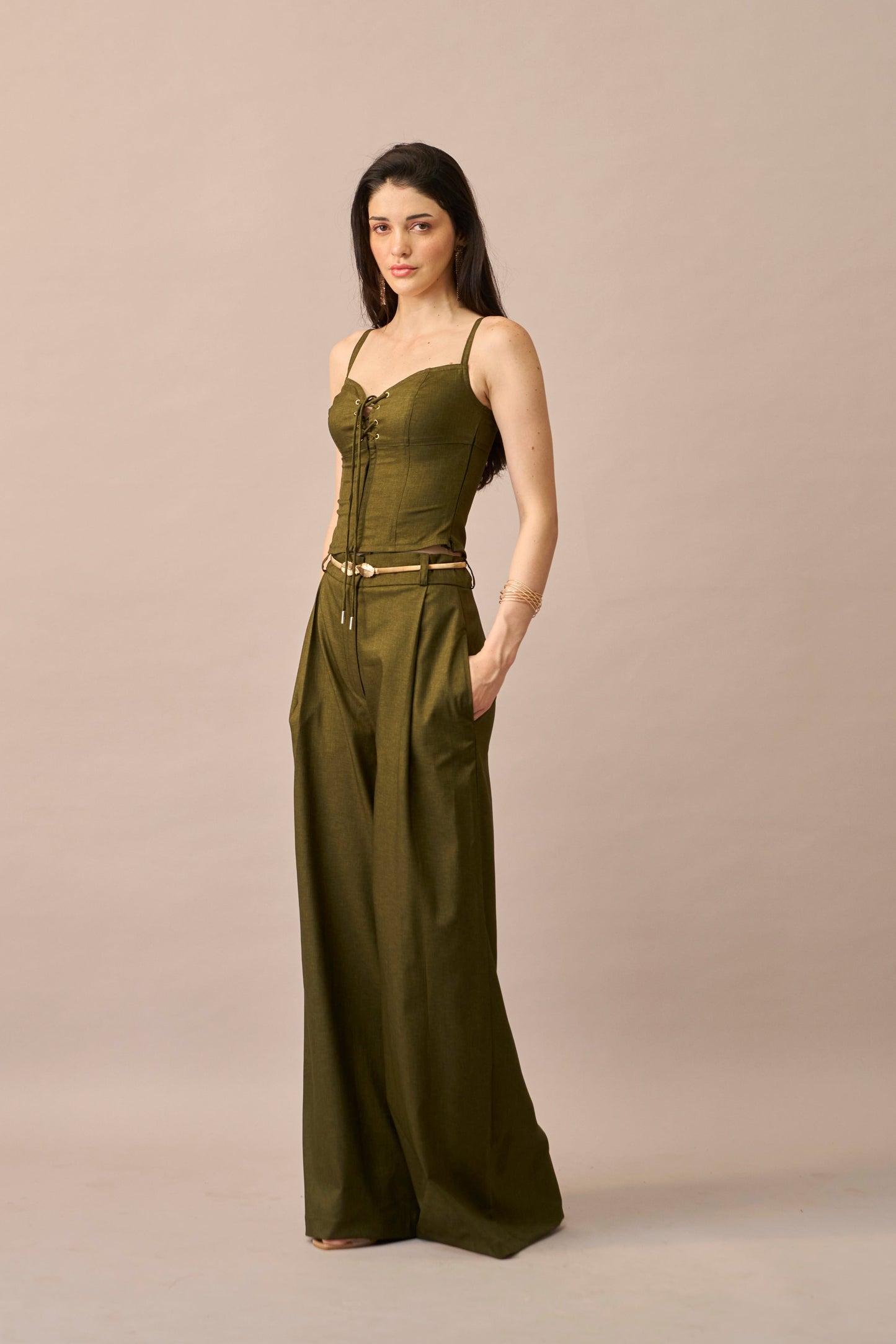 Olive Thread – Lace-Up Corset Style Fitted Top for Women
