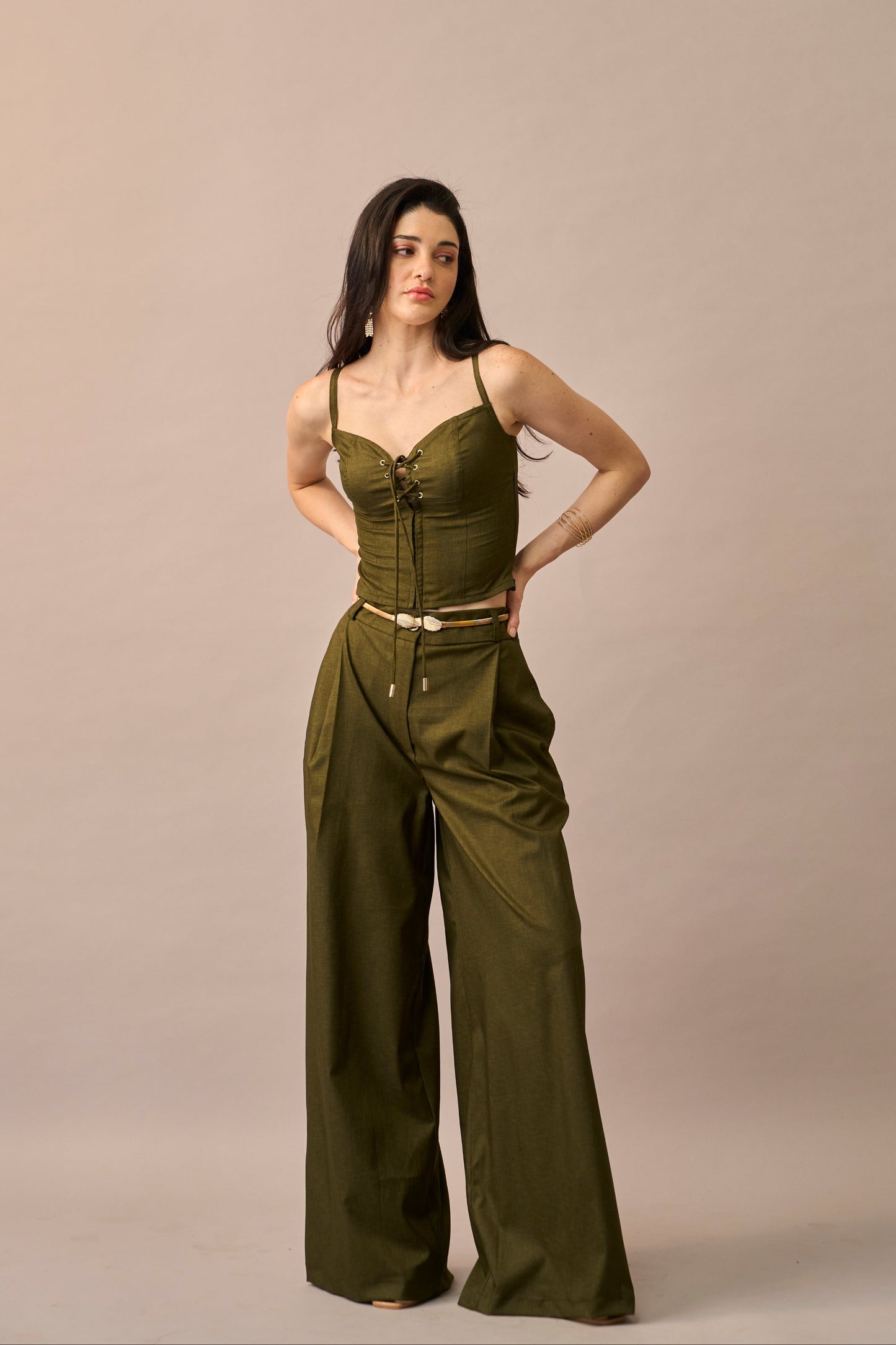 Olive Thread – Lace-Up Corset Style Fitted Top for Women
