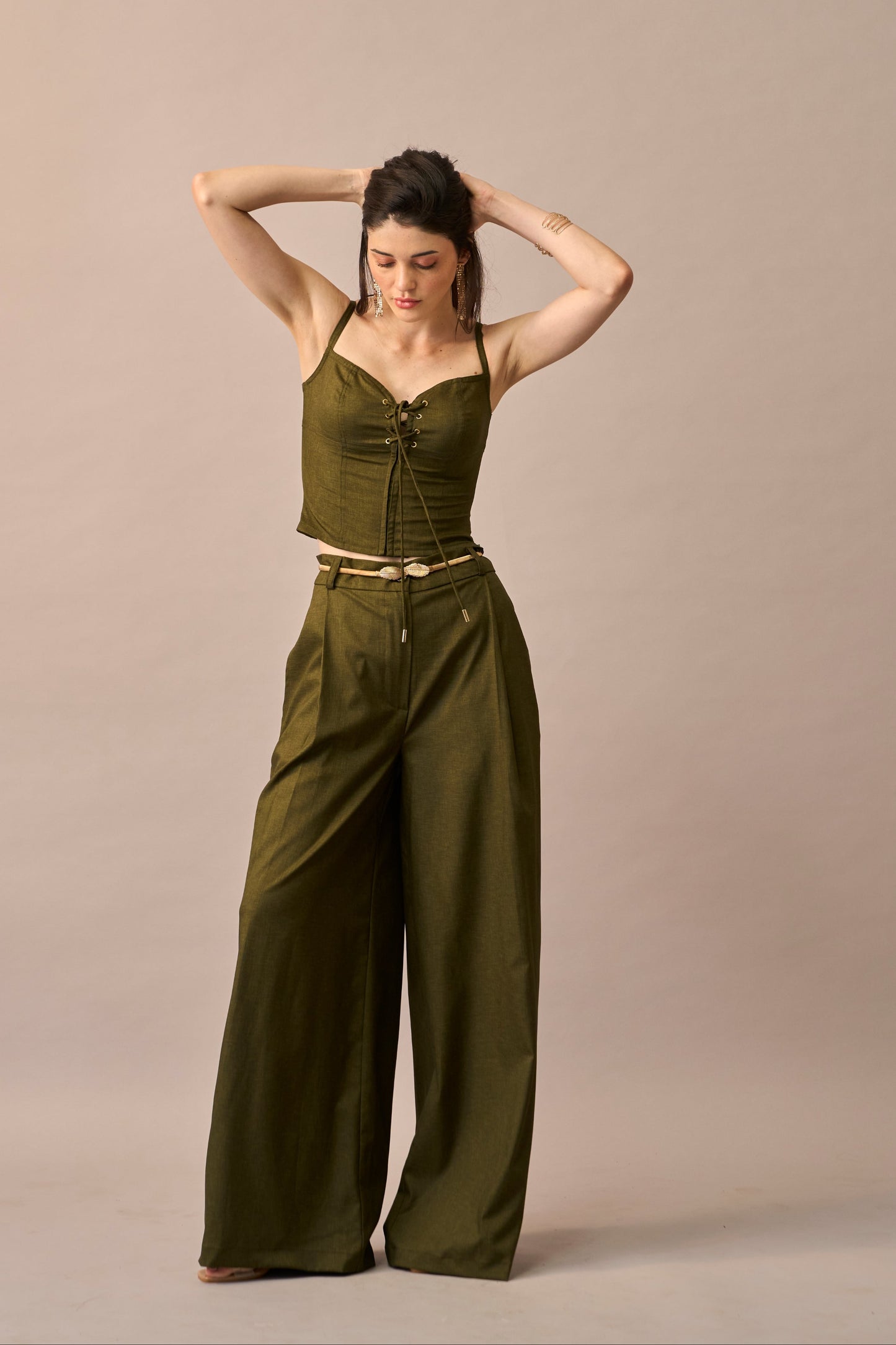 Olive Thread – Lace-Up Corset Style Fitted Top for Women