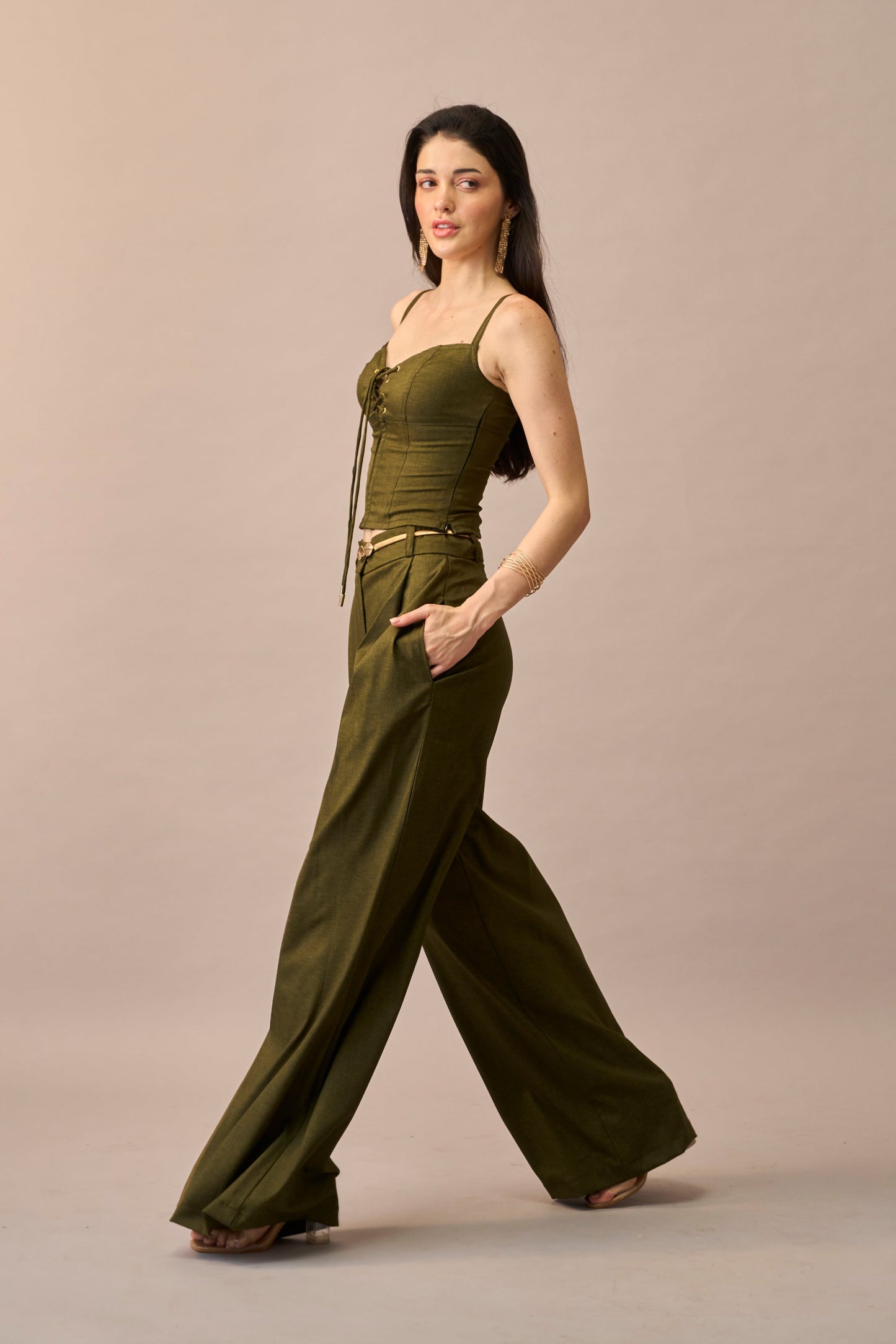 Olive Thread – Lace-Up Corset Style Fitted Top for Women