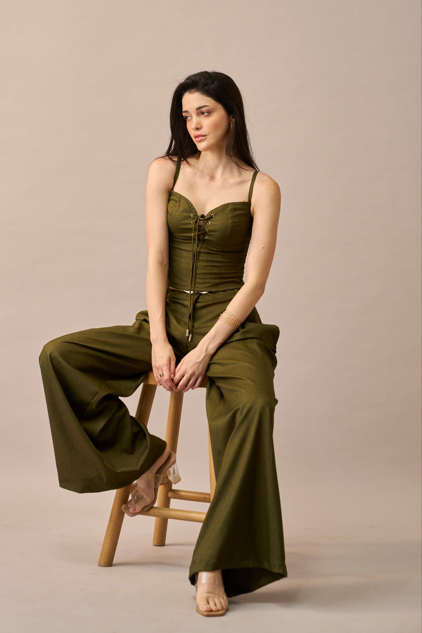 Olive Thread – Lace-Up Corset Style Fitted Top for Women