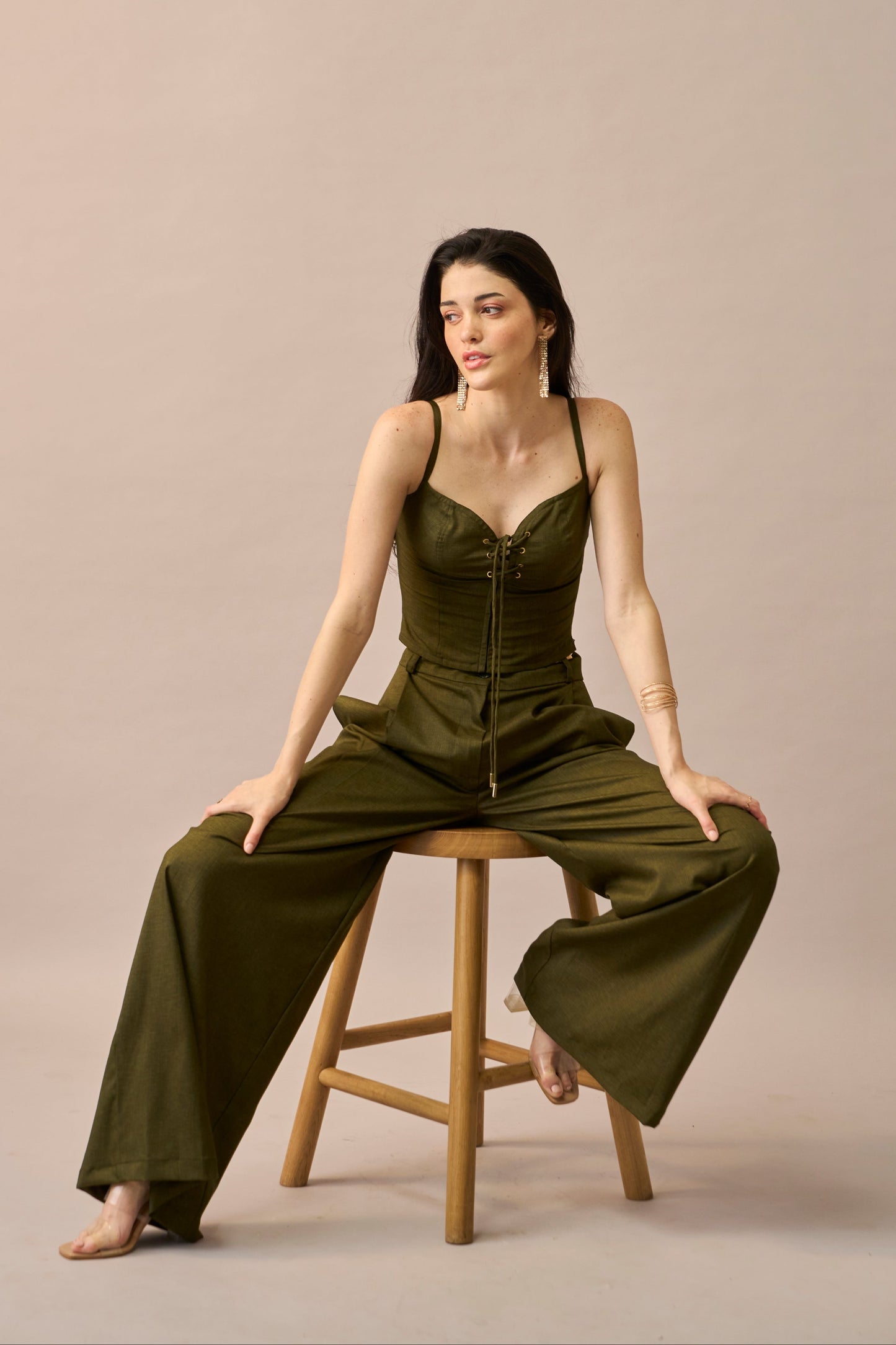 Olive Thread – Lace-Up Corset Style Fitted Top for Women