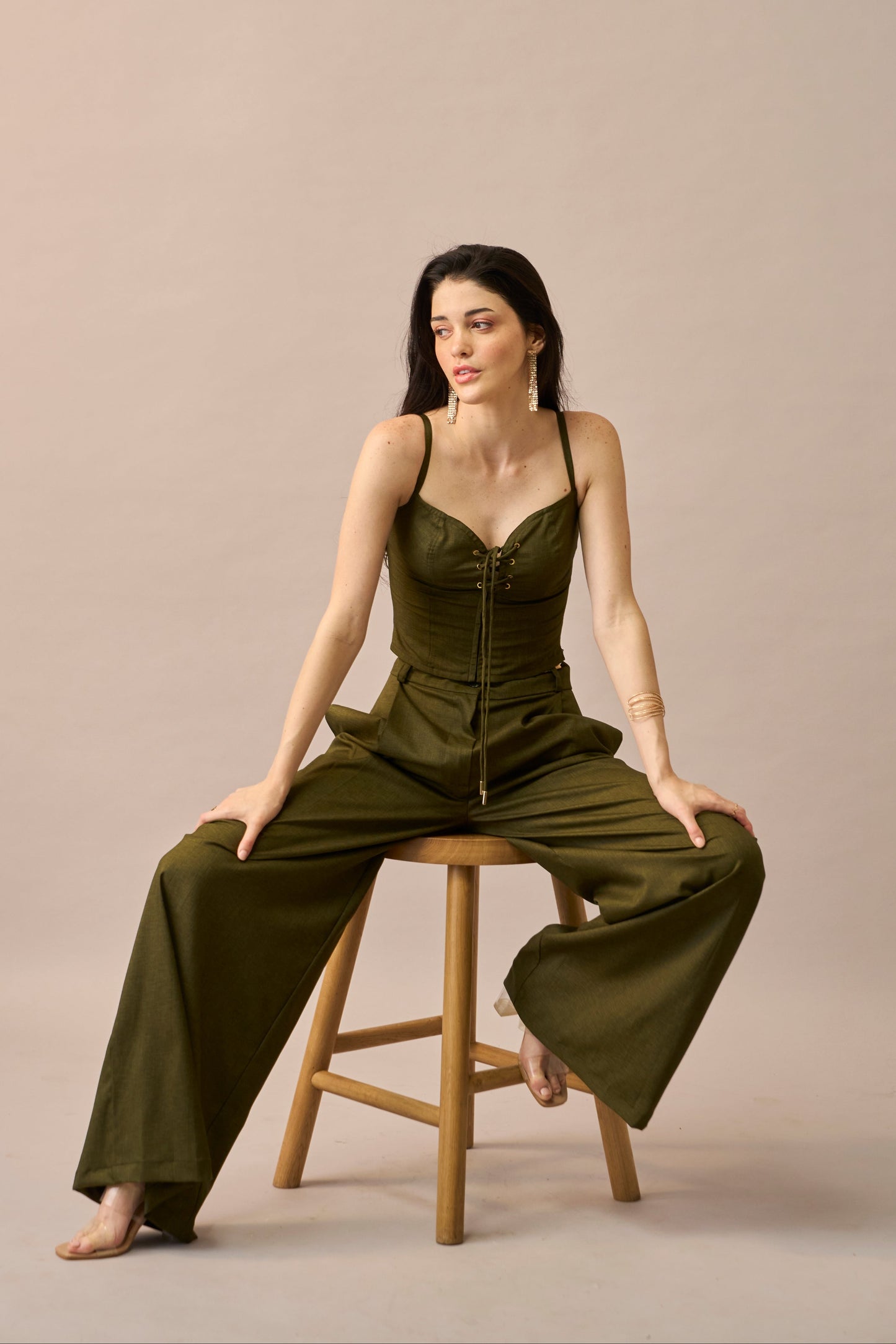 Olive Thread – Lace-Up Corset Style Fitted Top for Women