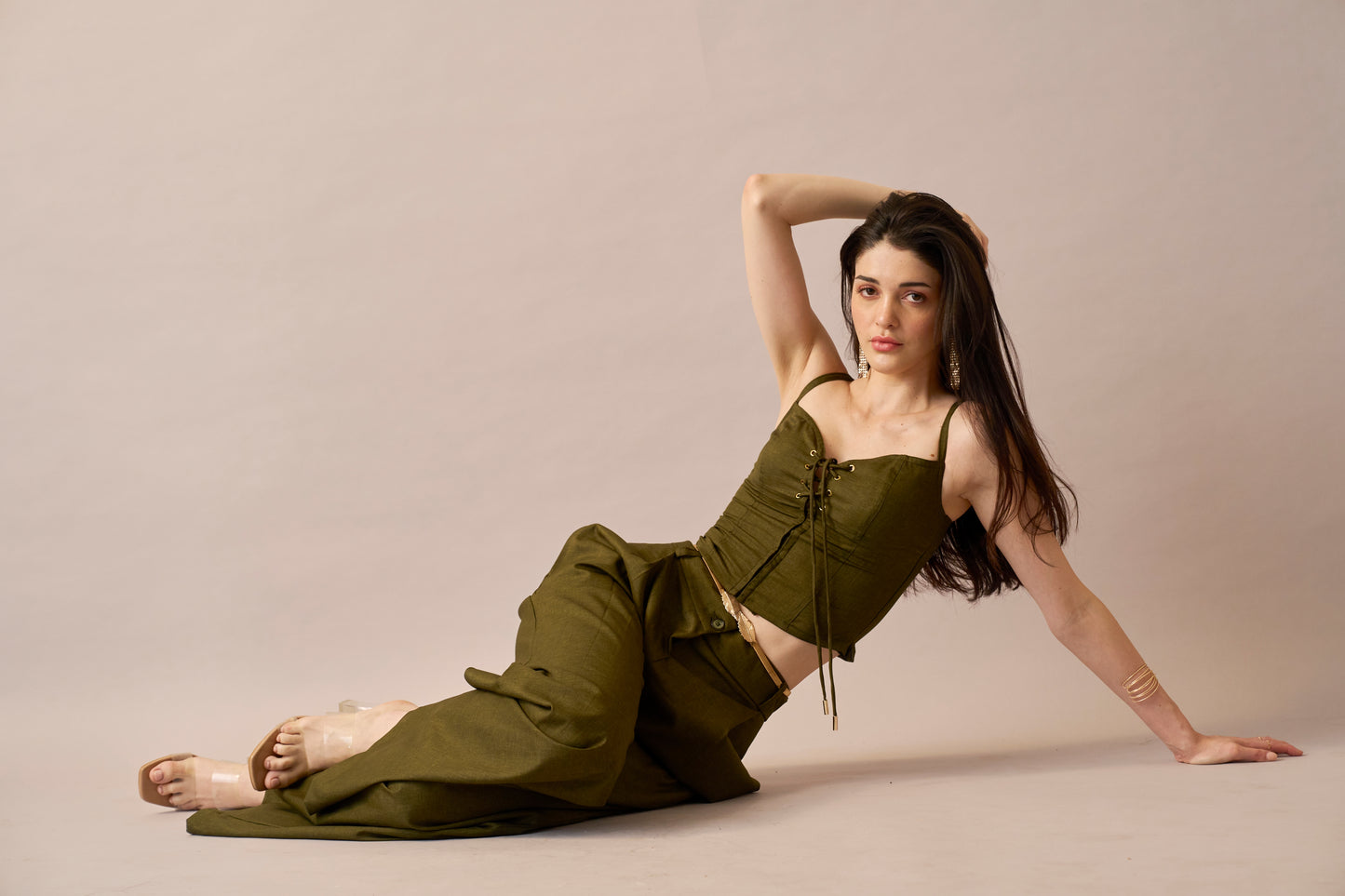 Olive Thread – Lace-Up Corset Style Fitted Top for Women