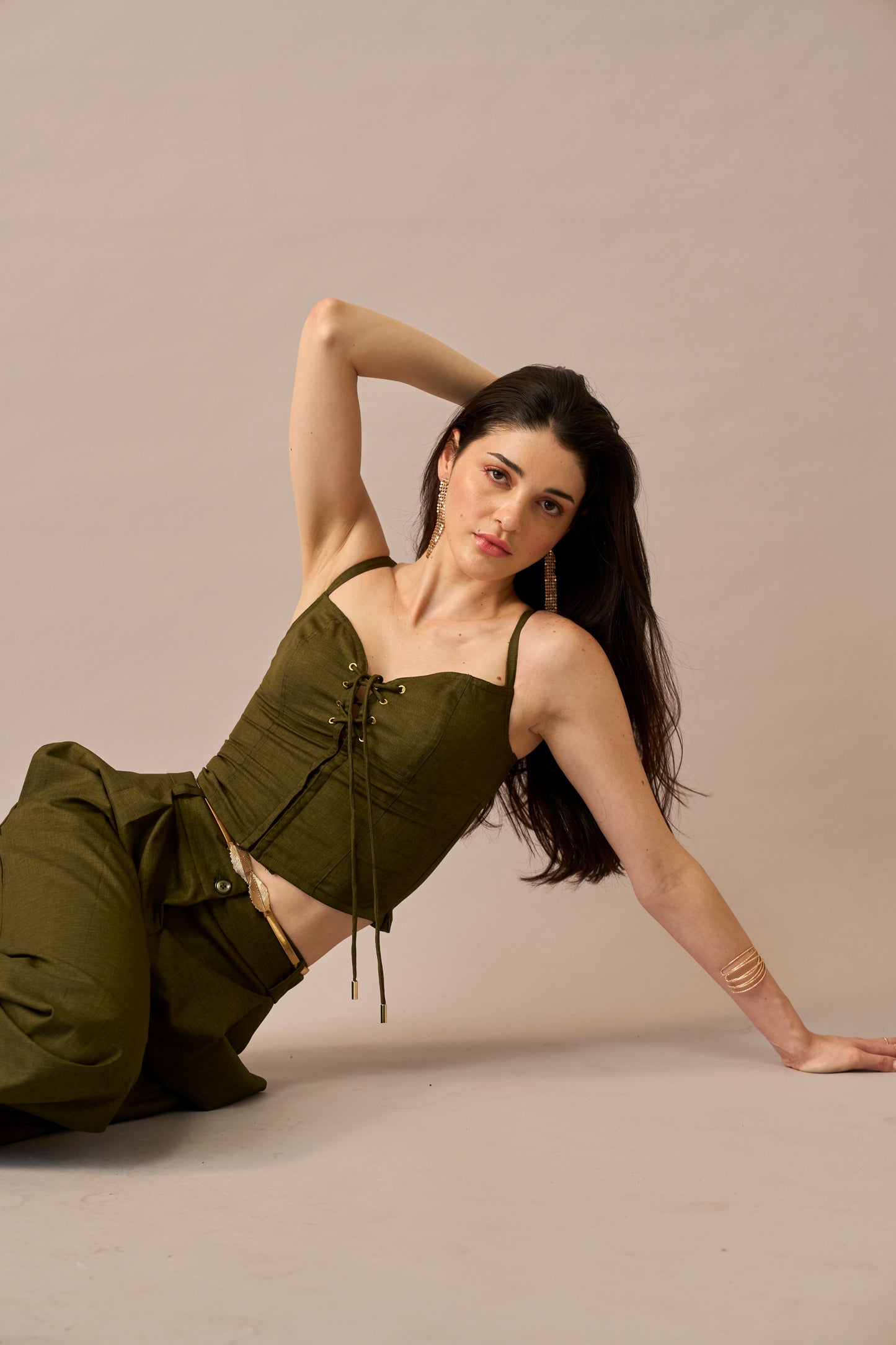 Olive Thread – Lace-Up Corset Style Fitted Top for Women