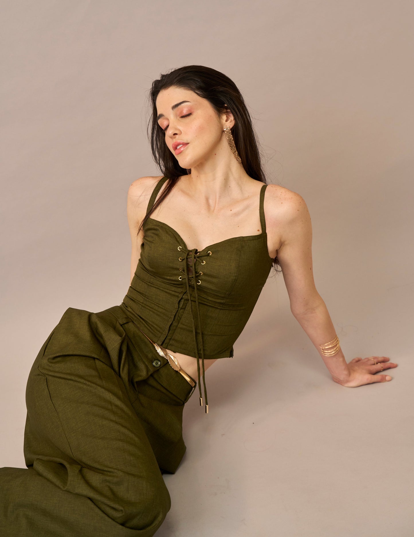 Olive Thread – Lace-Up Corset Style Fitted Top for Women