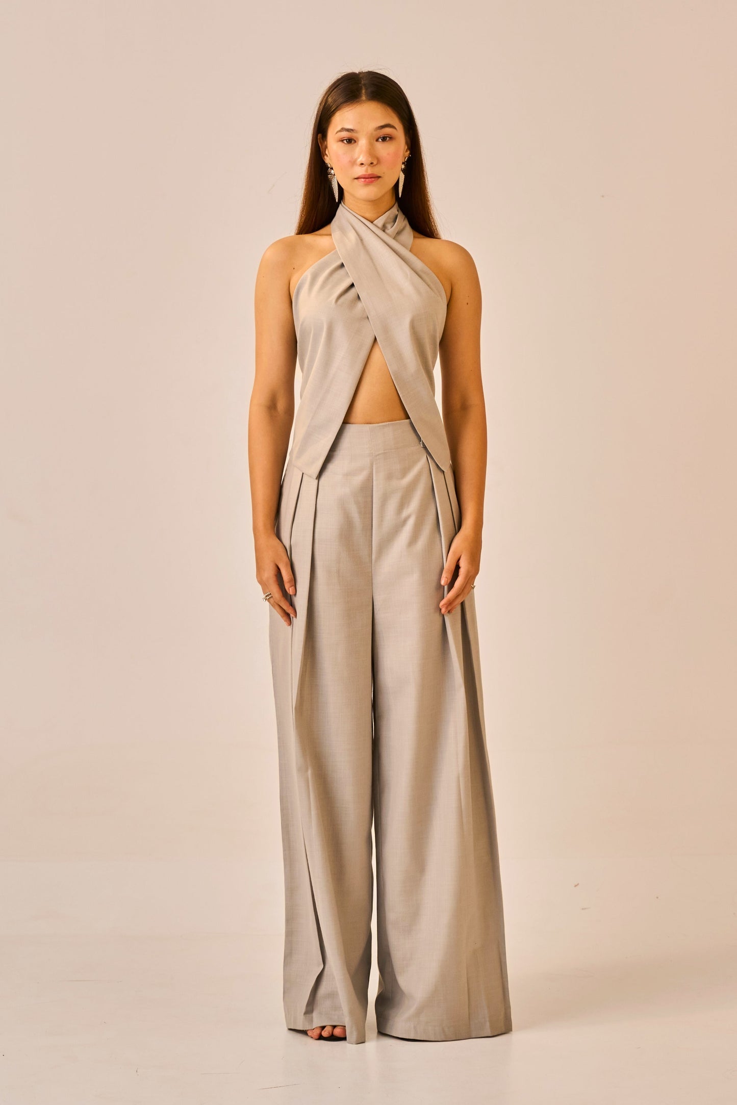 Quiet Current – Grey Halter Wrap Top for Women