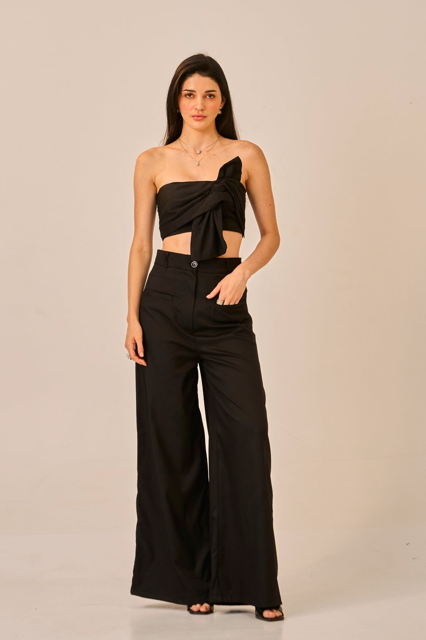 Knot Theory – Black Bandeau Crop Top for Women