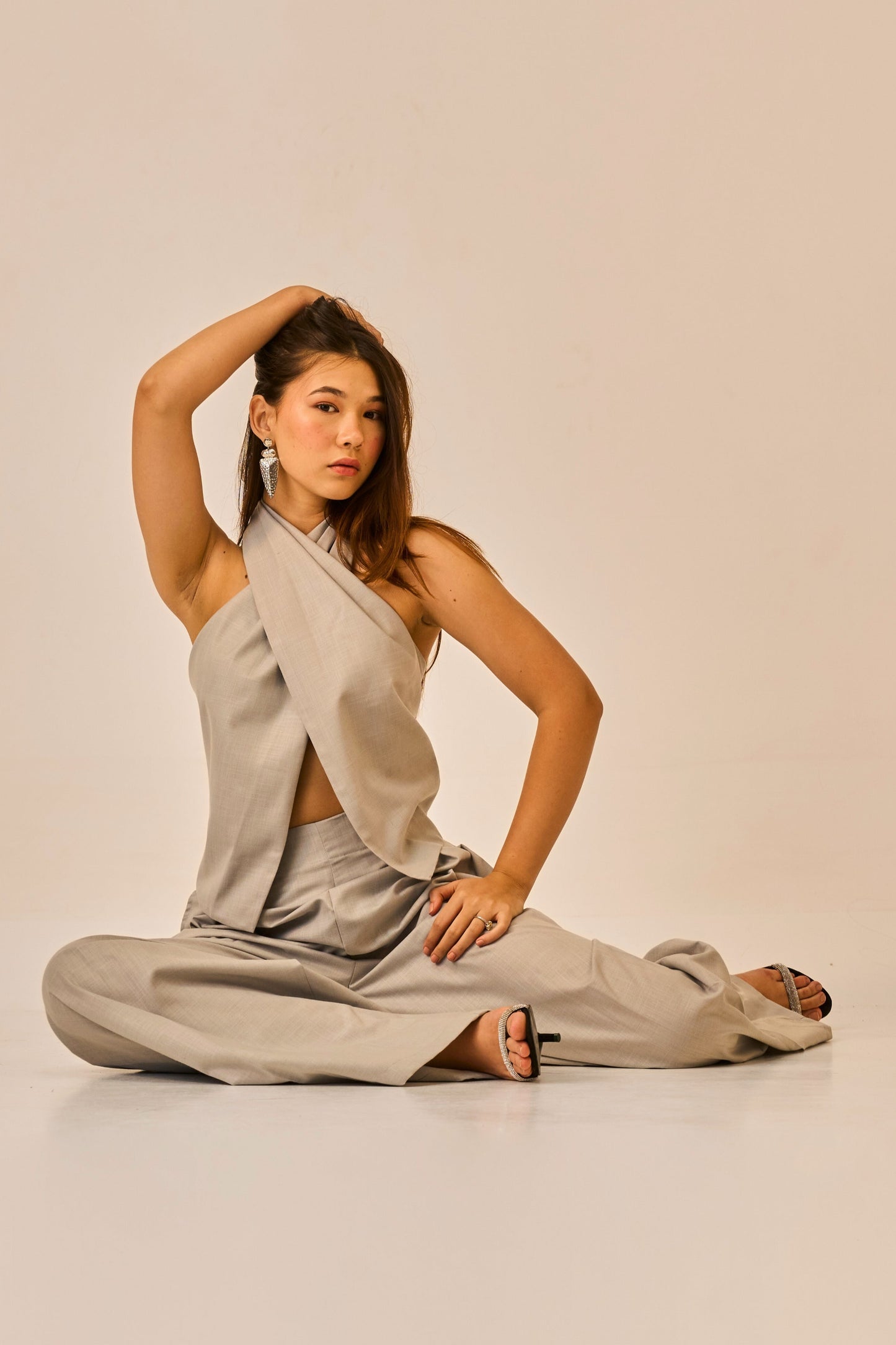 Quiet Current – Grey Halter Wrap Top for Women