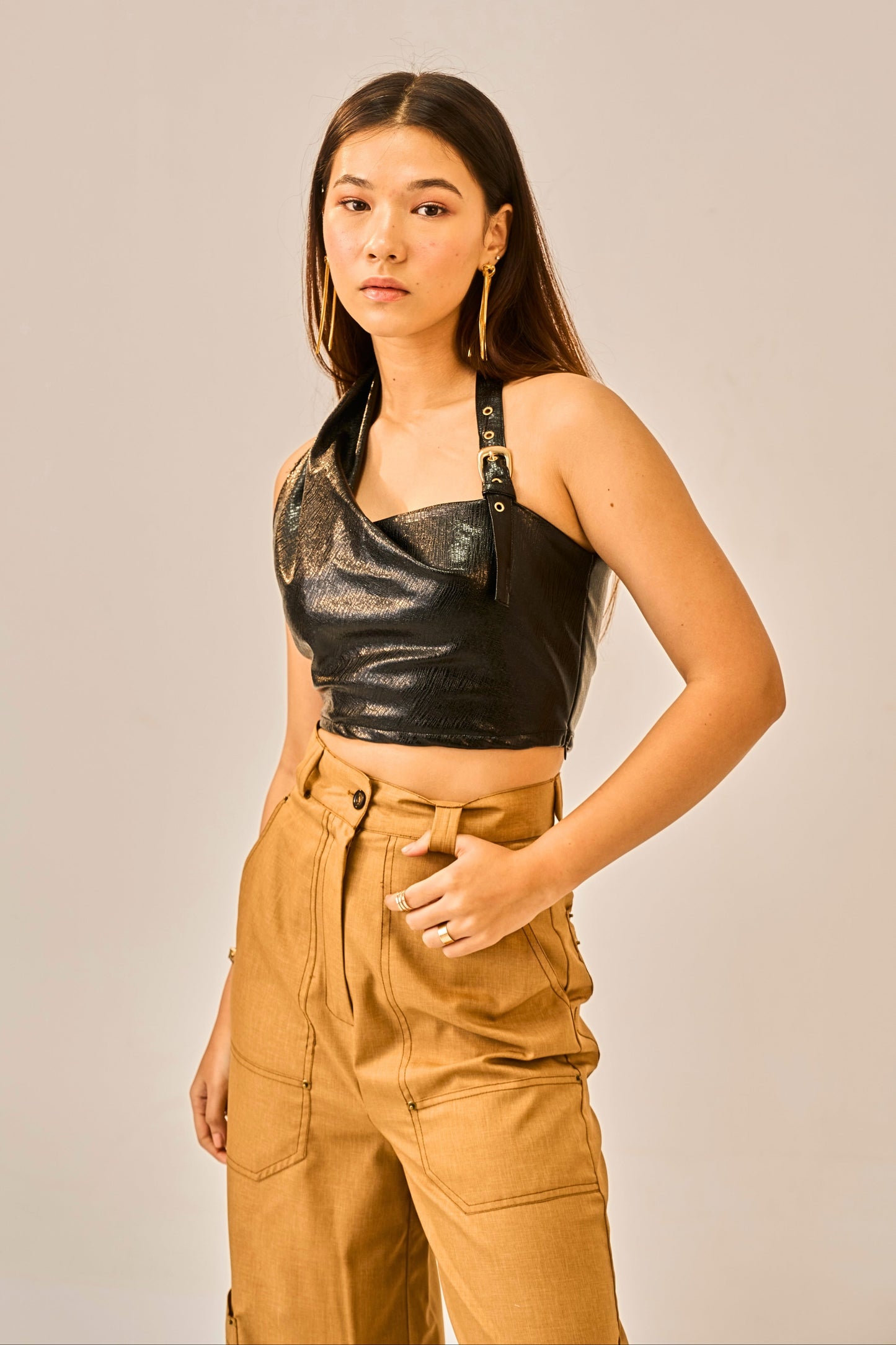 Burnt Ember - High Waist Utility Trousers for Women