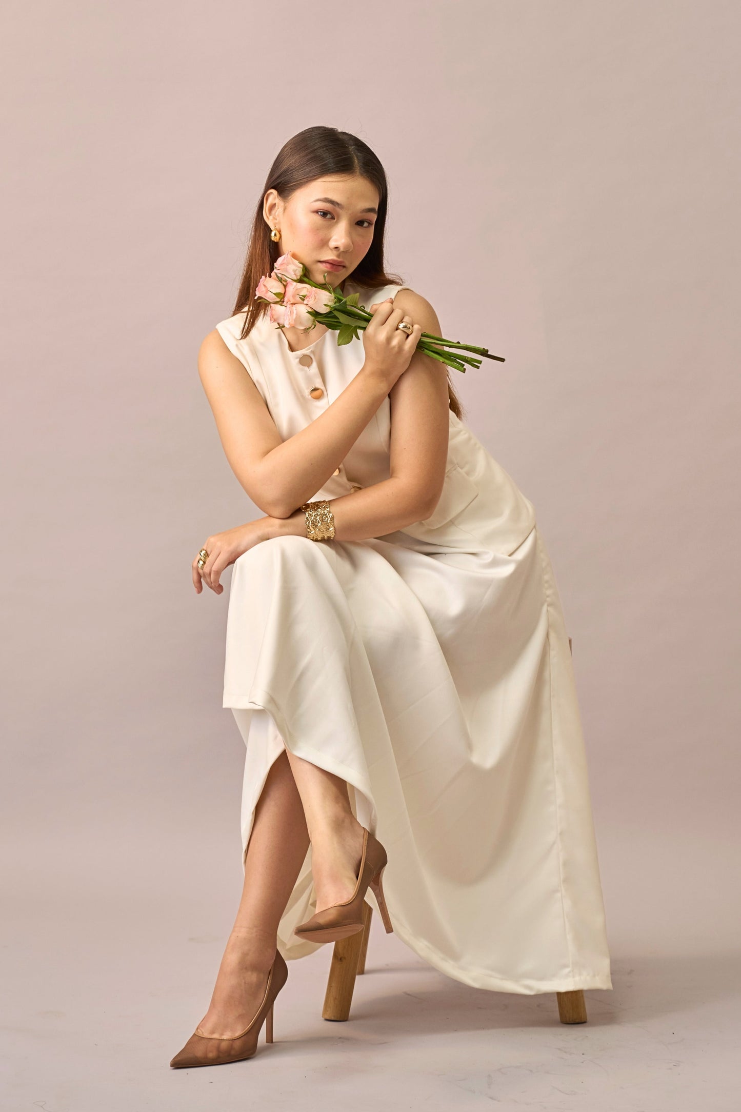 Ivory Hour - Mid-waist A-line Ivory Midi Skirt for Women