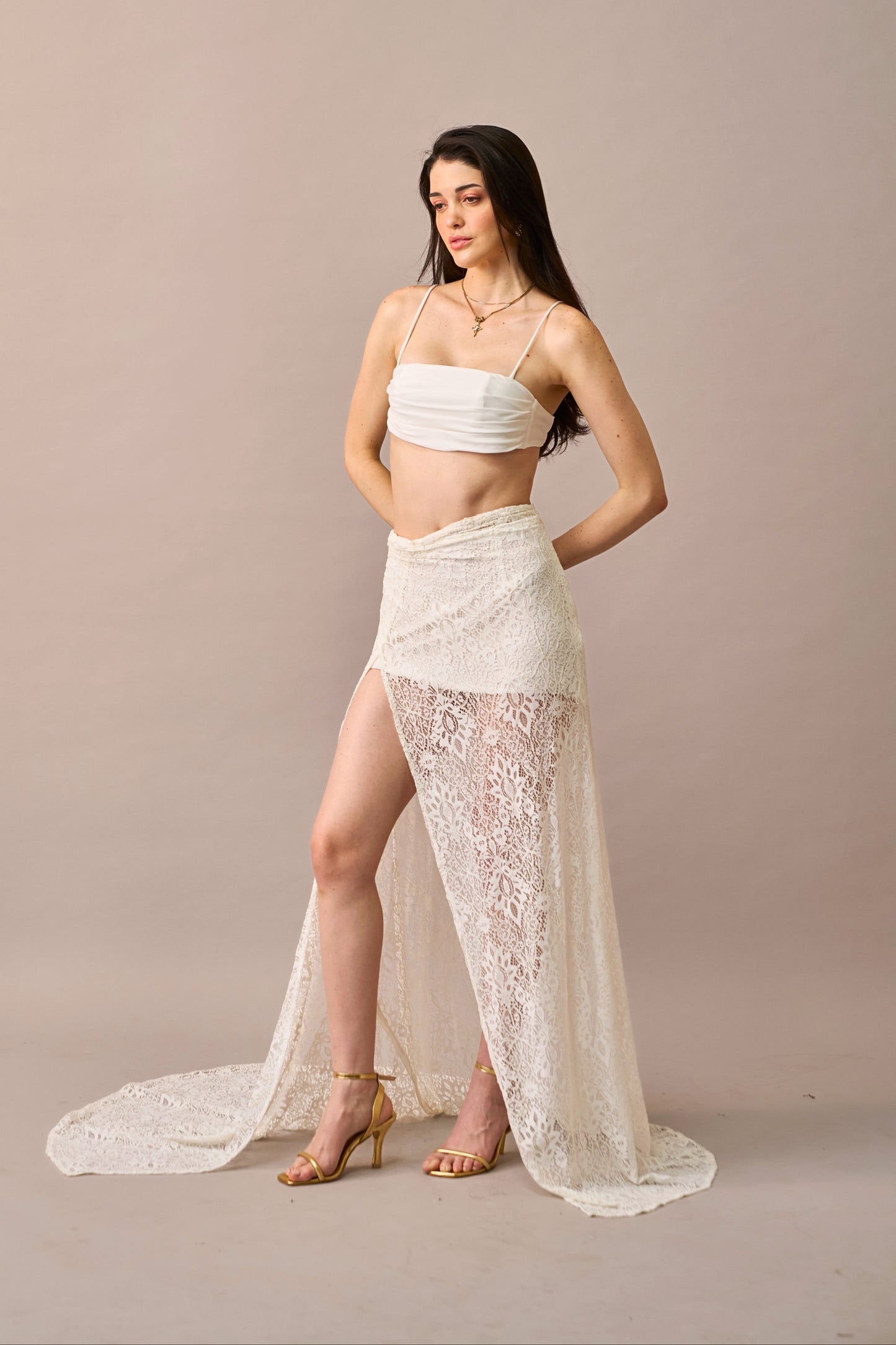 Cloud Drape - Lace Maxi Skirt with Inner 2-piece set
