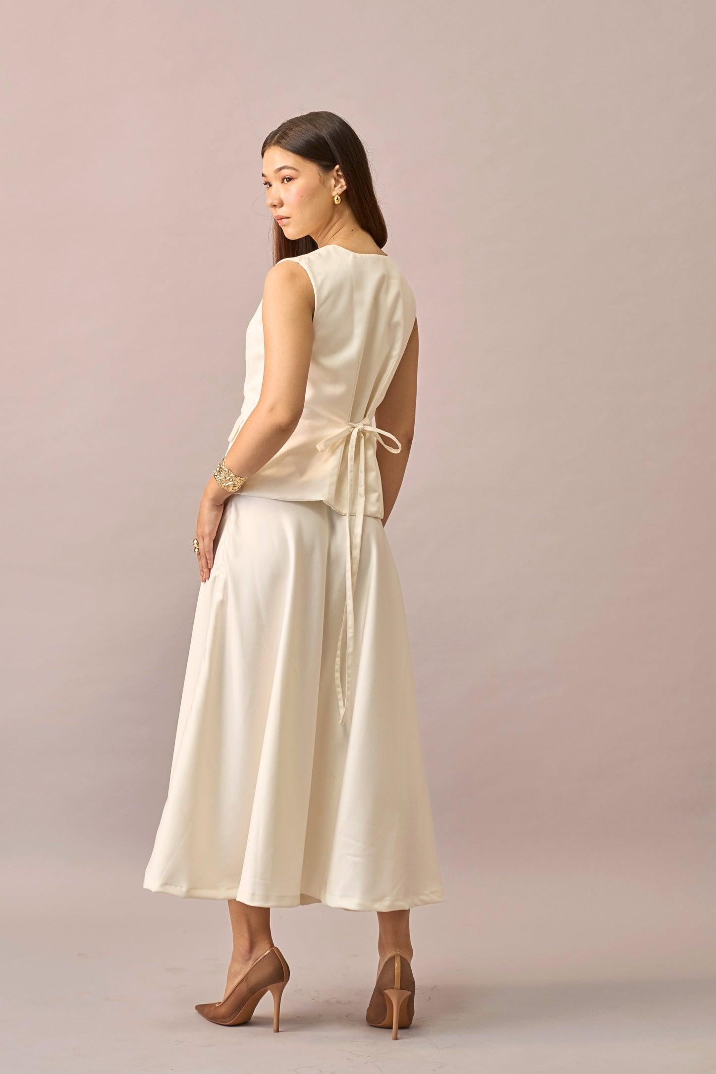 Ivory Hour - Mid-waist A-line Ivory Midi Skirt for Women