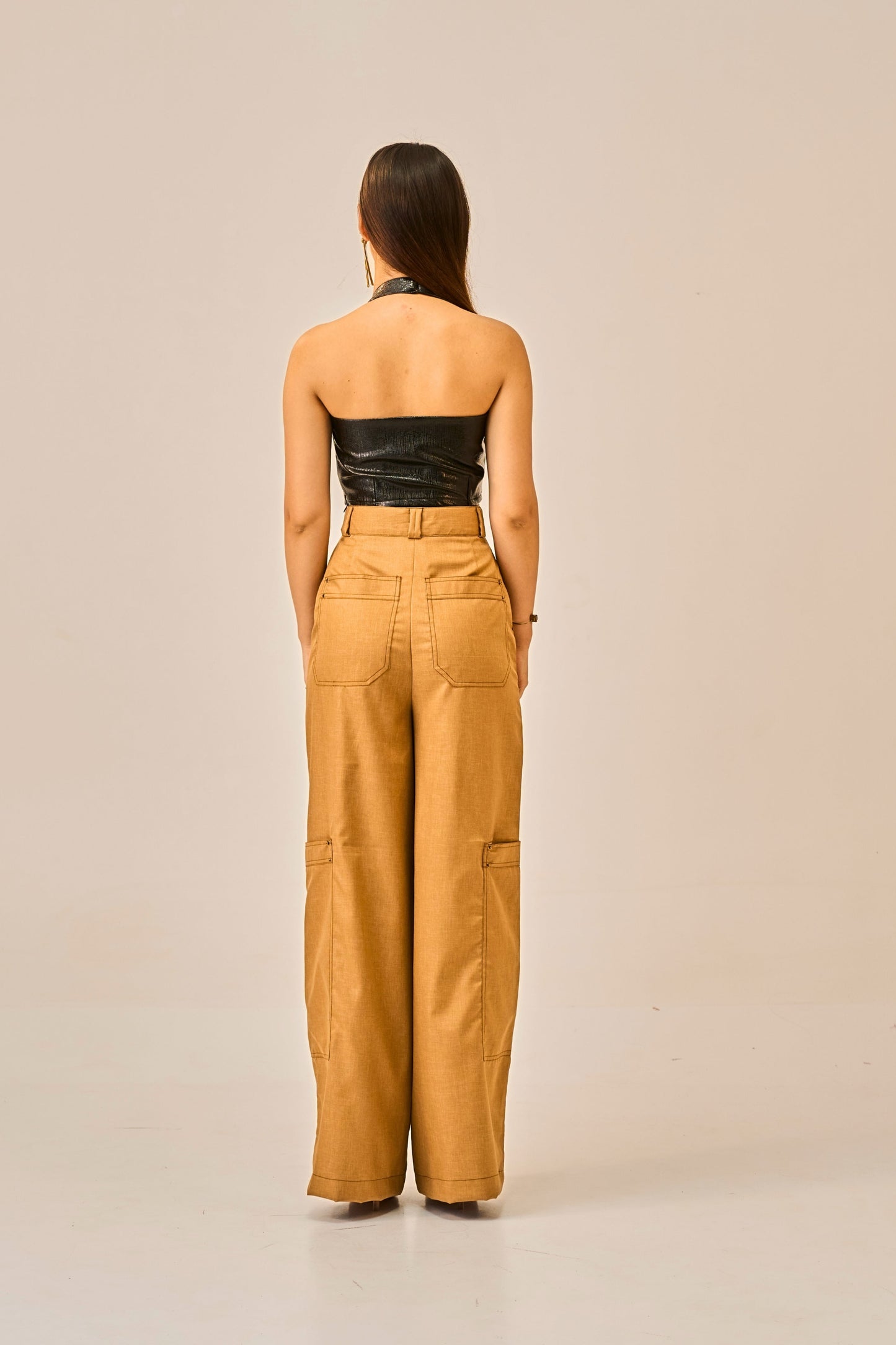Burnt Ember - High Waist Utility Trousers for Women