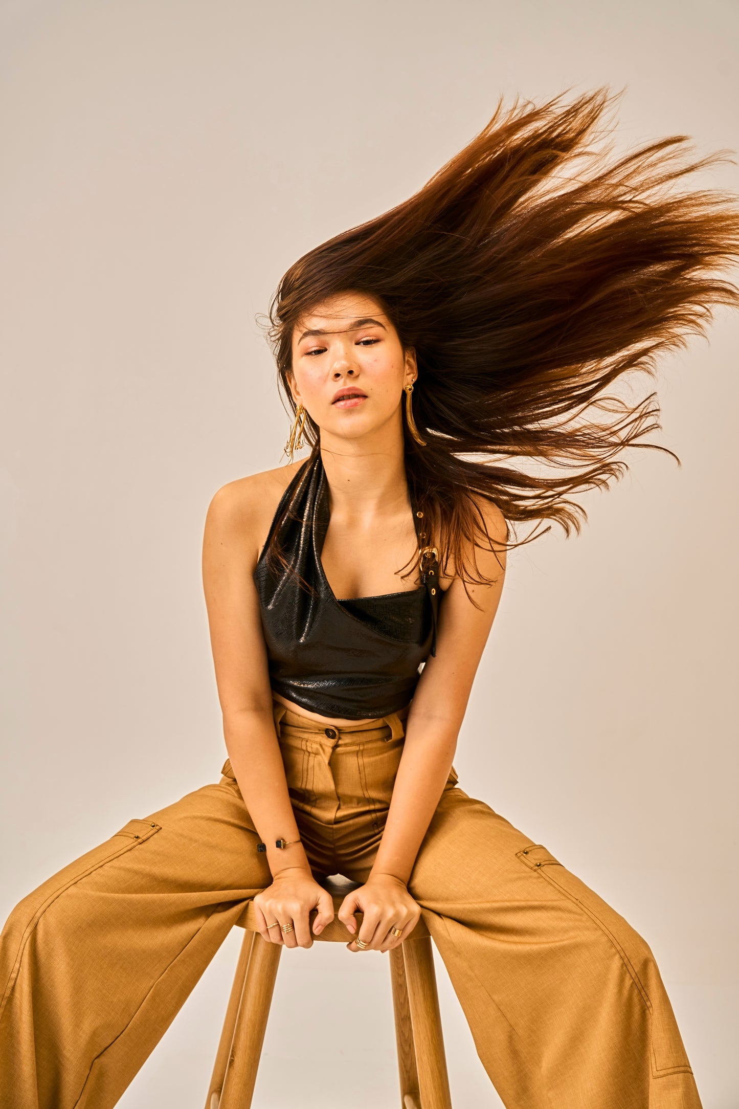 Burnt Ember - High Waist Utility Trousers for Women