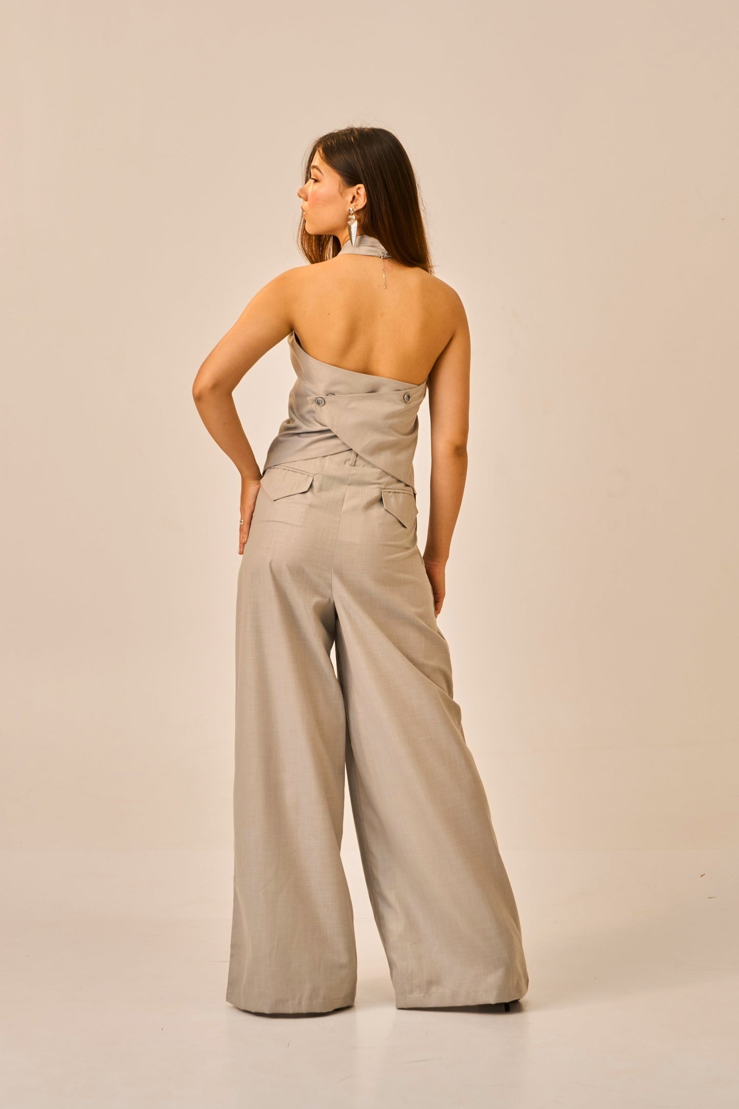 Quiet Current – Grey Halter Wrap Top for Women
